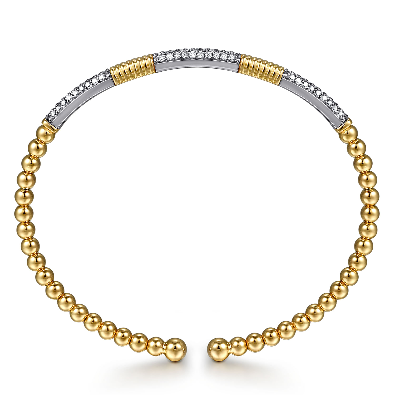Gabriel & Co. 14K Two-Tone Bujukan Beads & Diamond Station Split Bangle