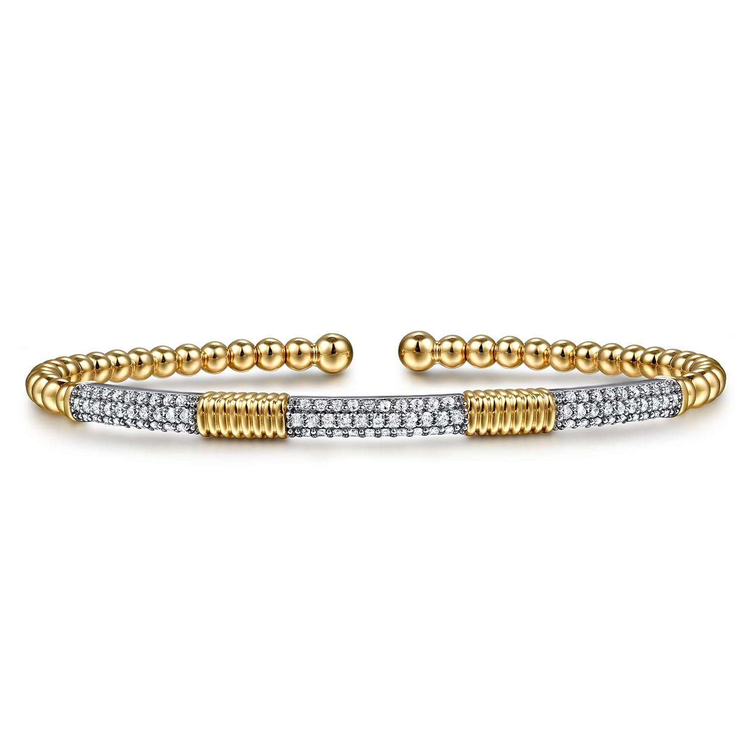 Gabriel & Co. 14K Two-Tone Bujukan Beads & Diamond Station Split Bangle