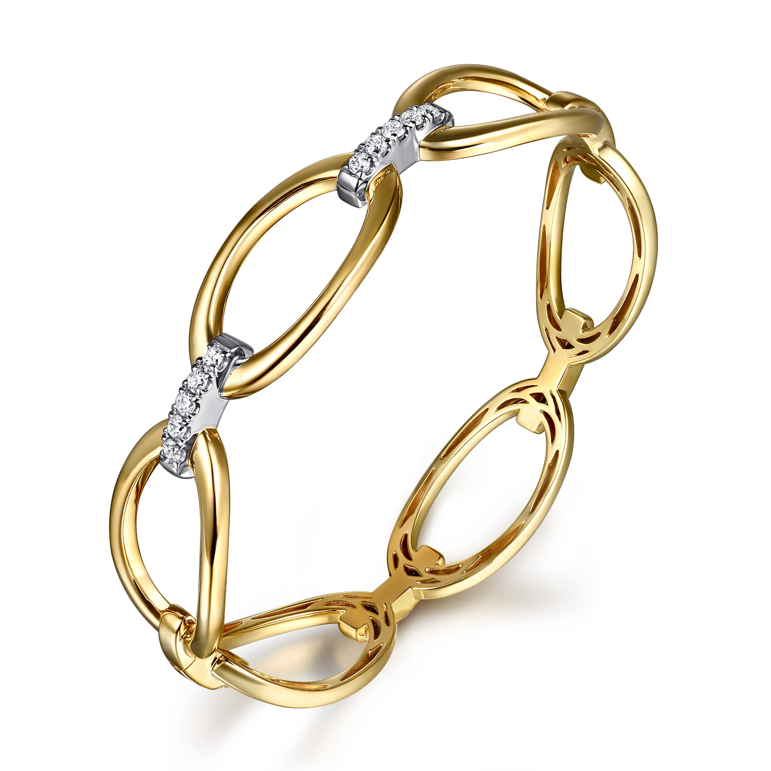 Gabriel & Co. 14K Two-Tone Diamond Oval Link Bangle