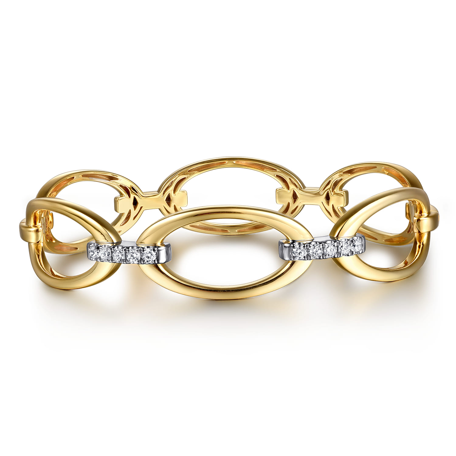 Gabriel & Co. 14K Two-Tone Diamond Oval Link Bangle