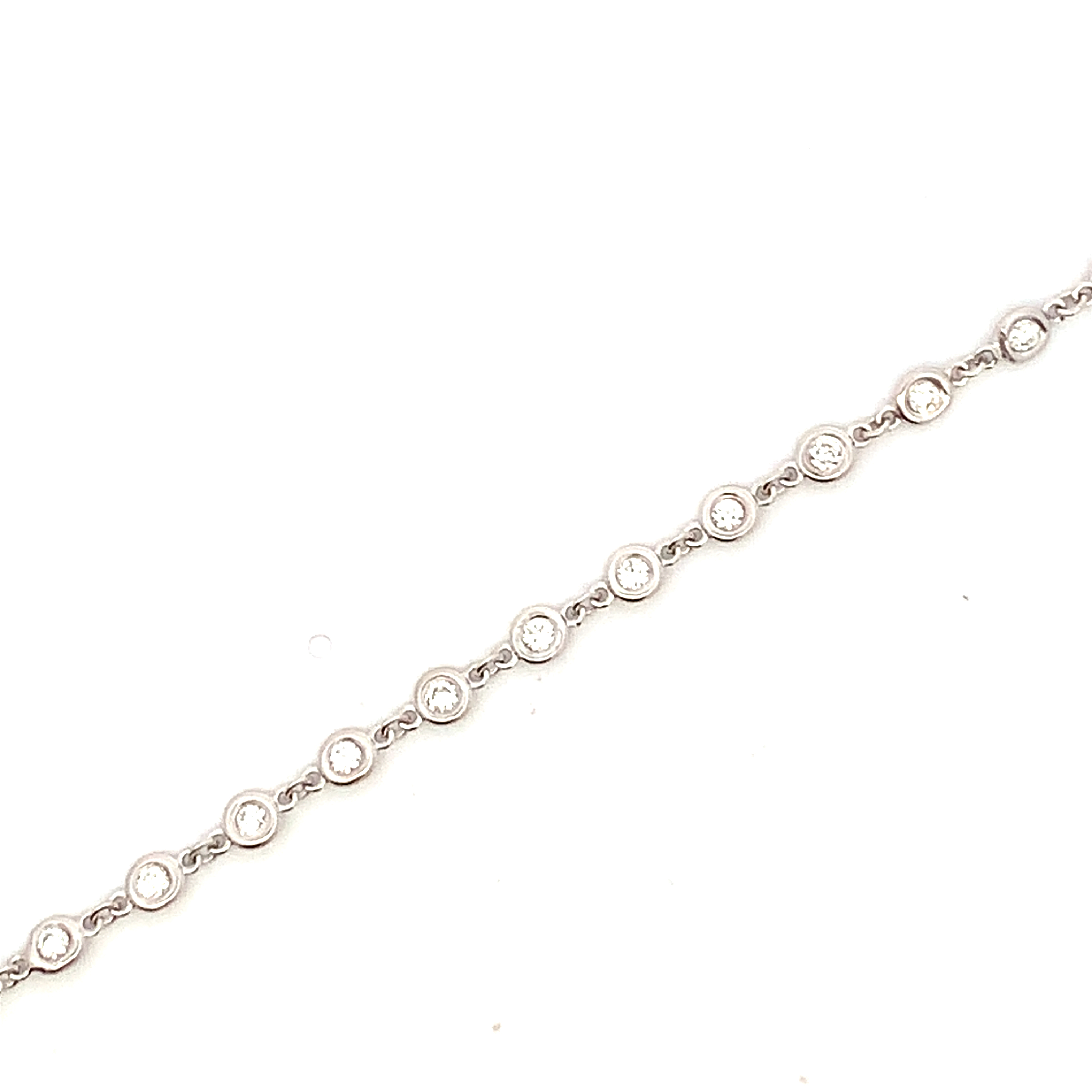 14K White Gold Bezel-Set Diamond Chain Bracelet 7