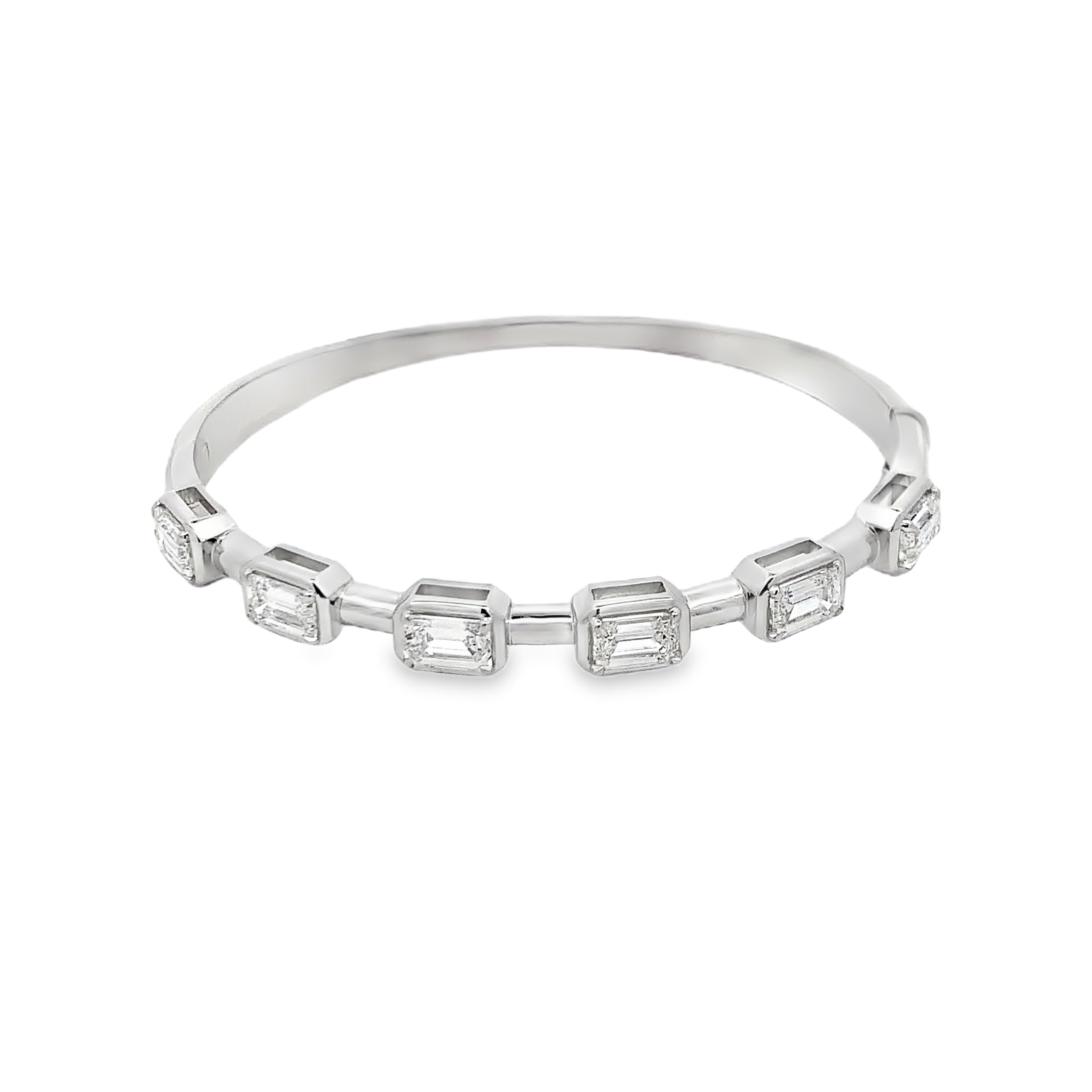 Norman Silverman 18K White Gold Diamond Bar Bezel Bangle with 6 Emerald Diamonds 4.22 CTW G-H VS