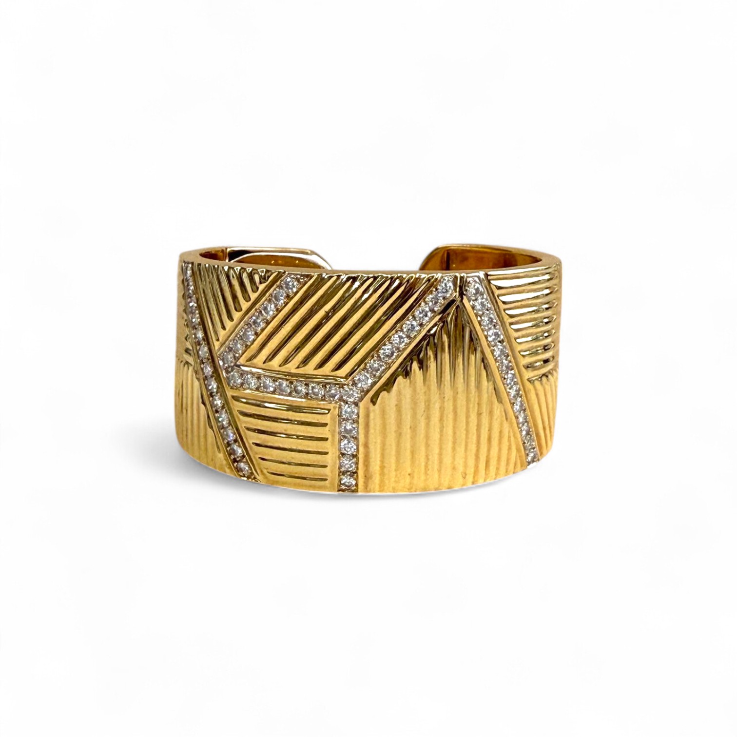 14K Yellow Gold Diamond Cuff Bracelet with 54 Round Diamonds 3.00 CTW G-H SI Stamped 
