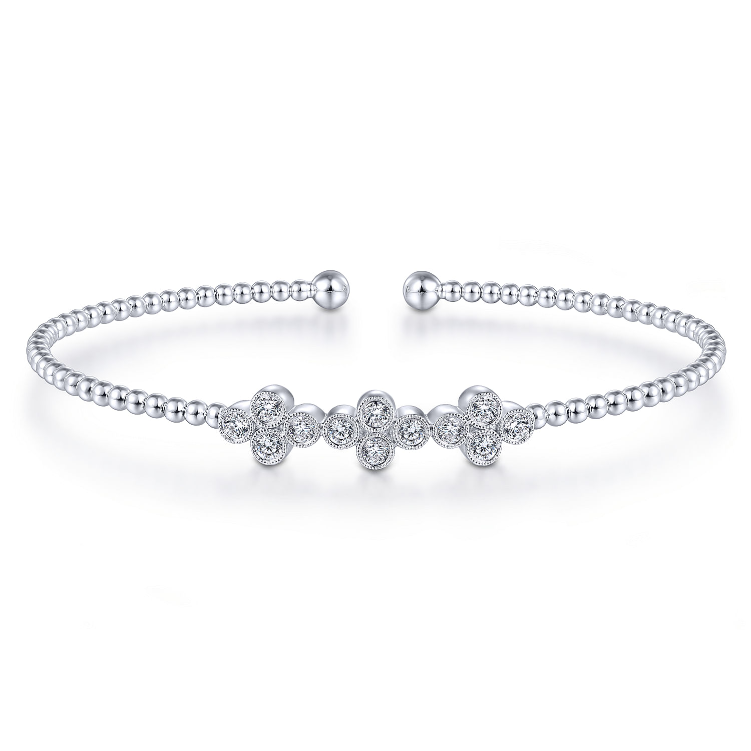 Gabriel & Co.14K White Gold Bujukan Quatrefoil Diamond Station Bracelet