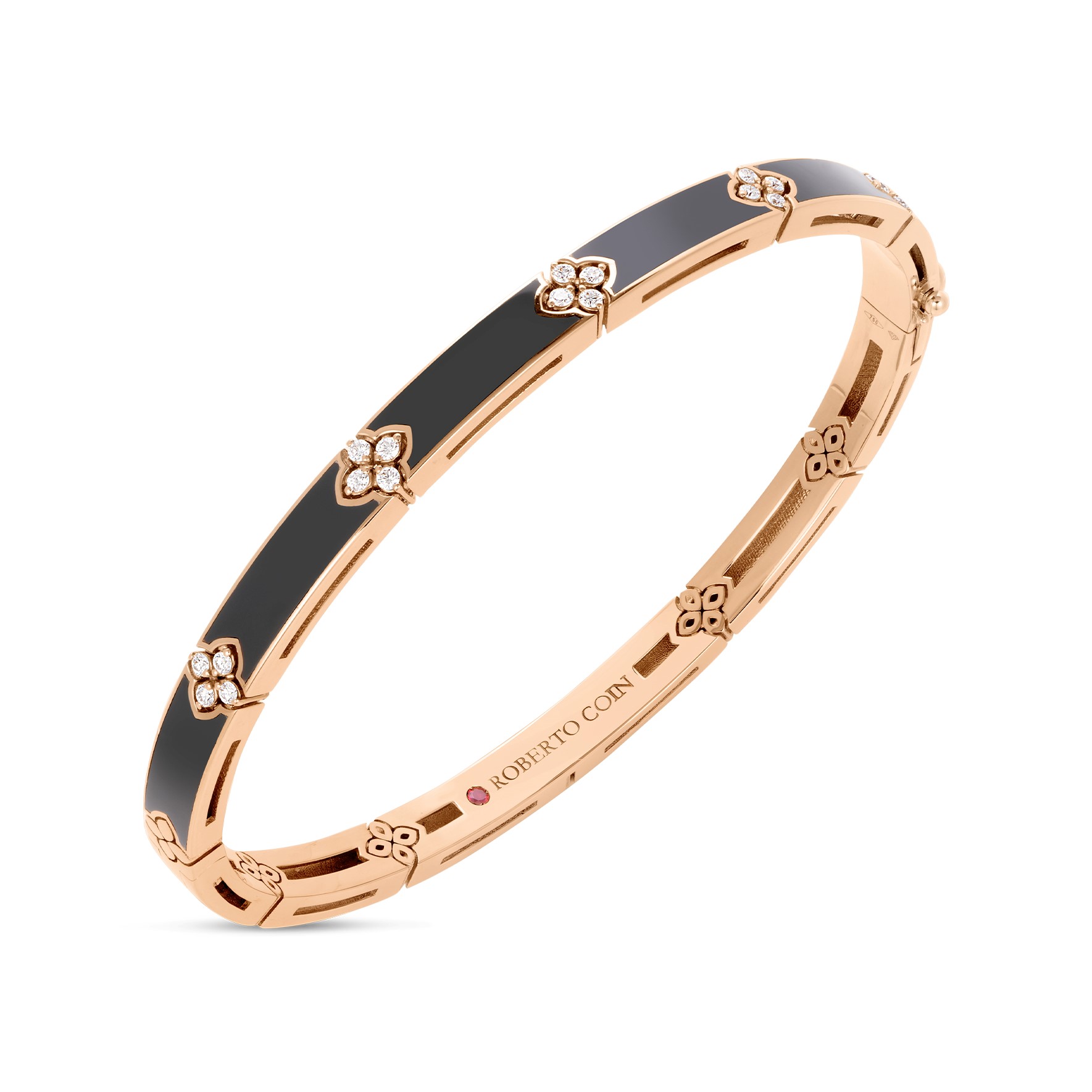 Roberto Coin 18K Rose Gold Love in Verona Black Enamel & Diamond Bangle