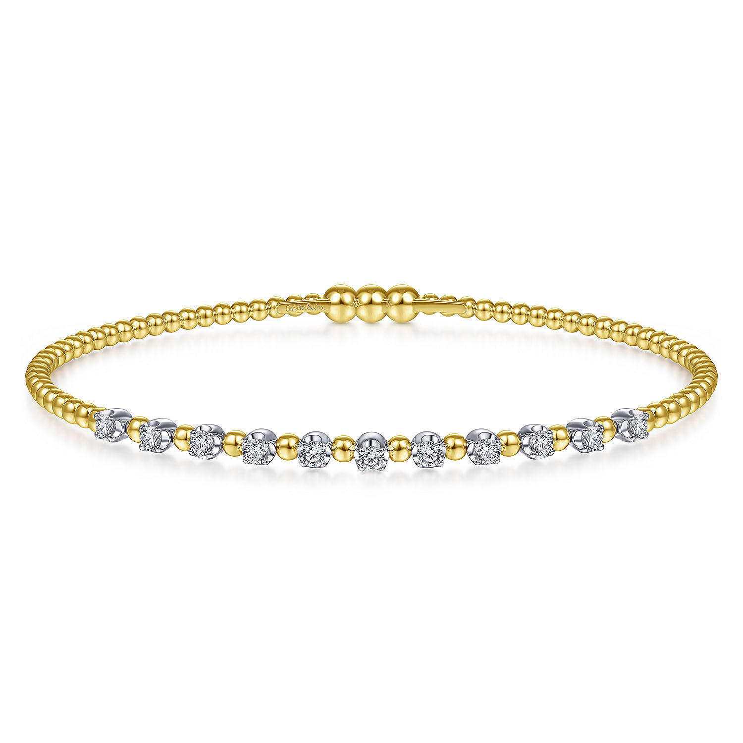 Gabriel & Co. 14K Two-Tone Bujukan Diamond & Bead Locking Bangle