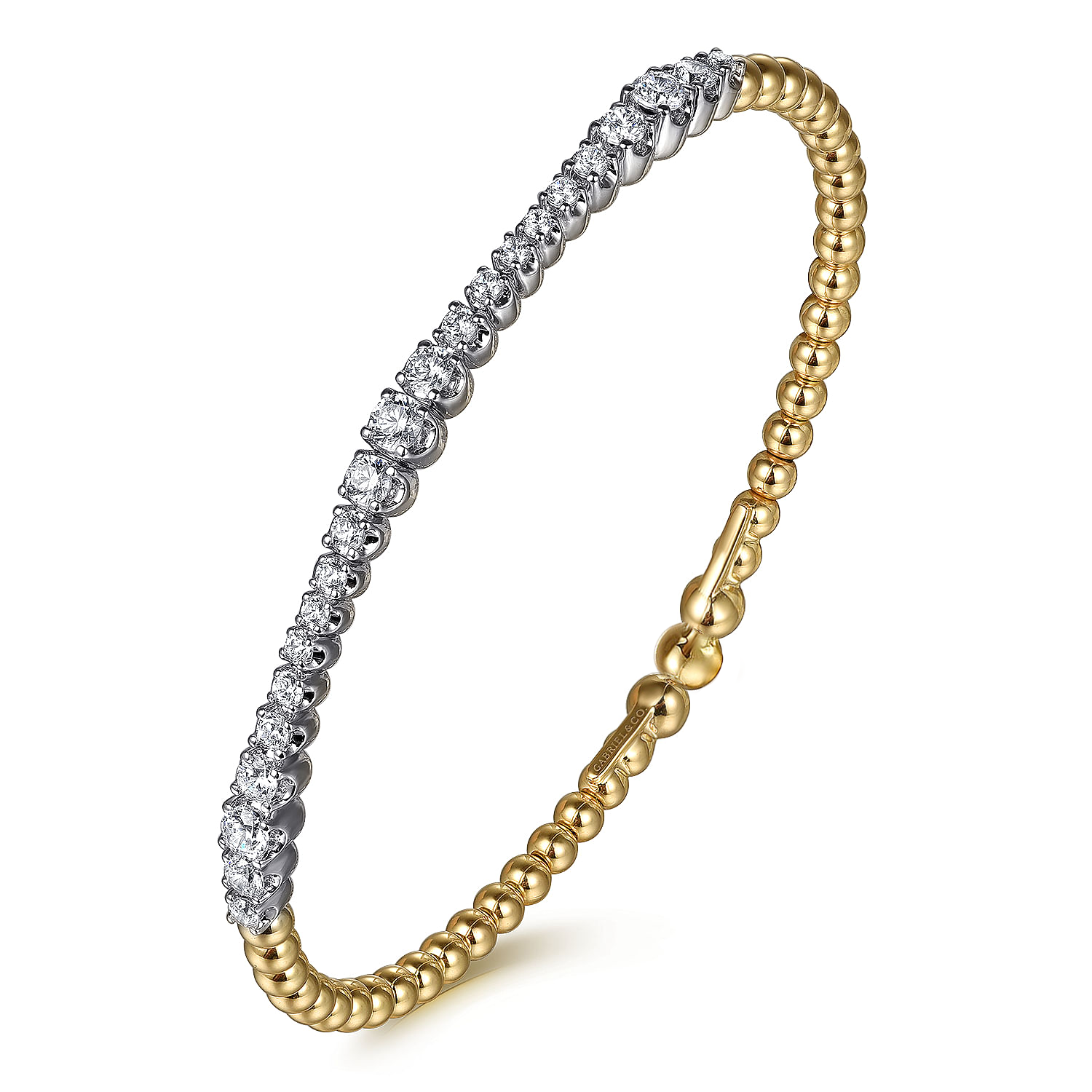 Gabriel & Co. 14K Two-Tone Wave Diamond Locking Bangle