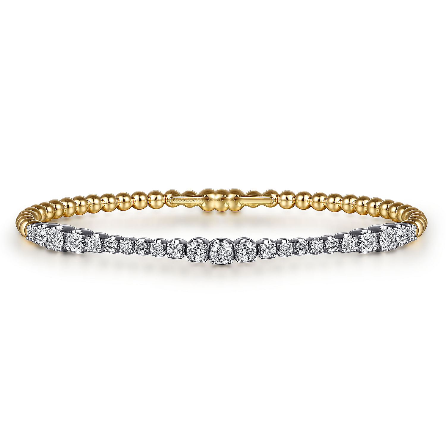 Gabriel & Co. 14K Two-Tone Wave Diamond Locking Bangle