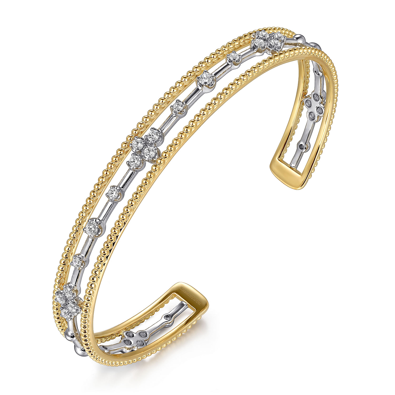 Gabriel & Co. 14K Two-Tone Diamond Open Cuff Bangle
