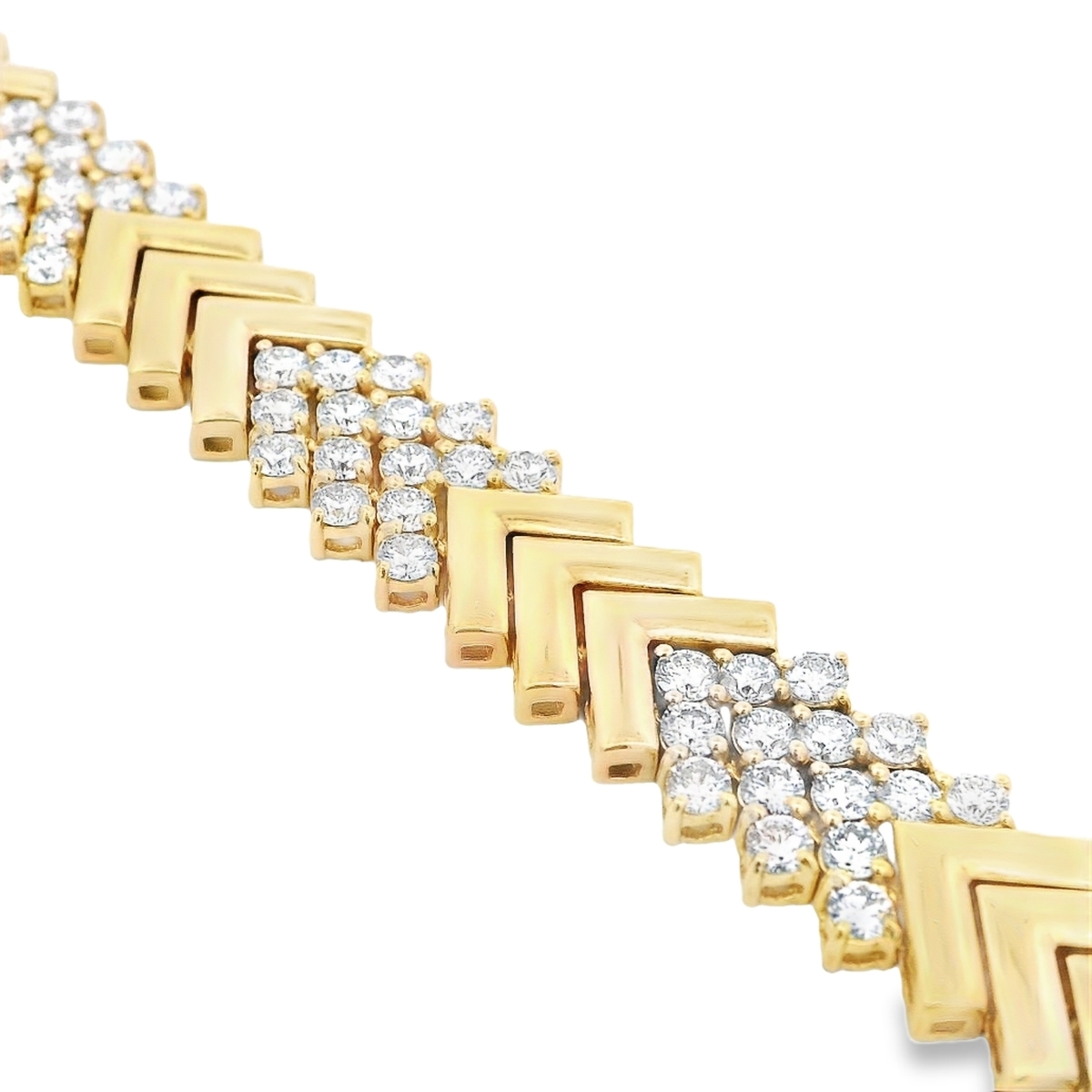 18K Yellow Gold Wide Chevron Diamond and Polished Bracelet