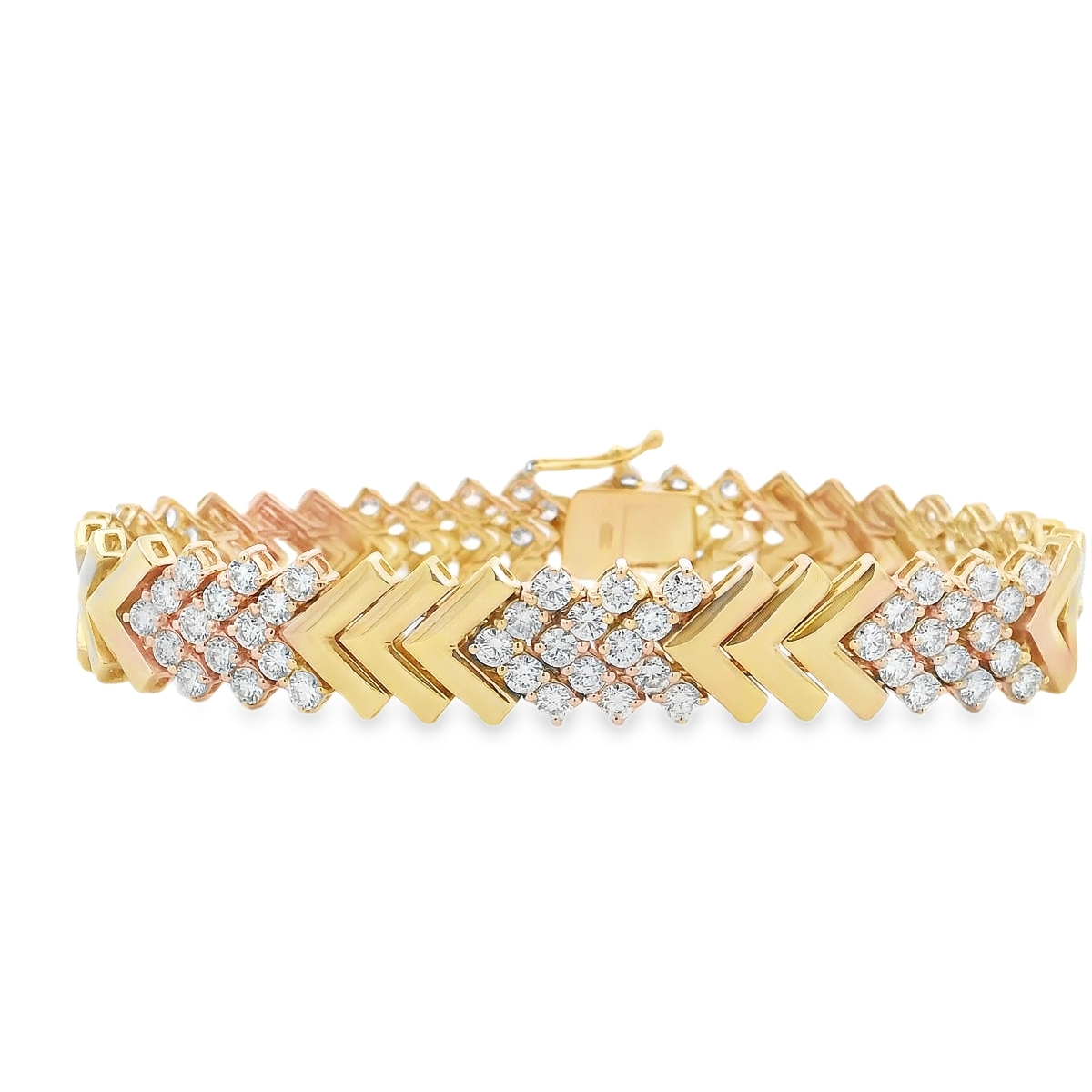 18K Yellow Gold Wide Chevron Diamond and Polished Bracelet