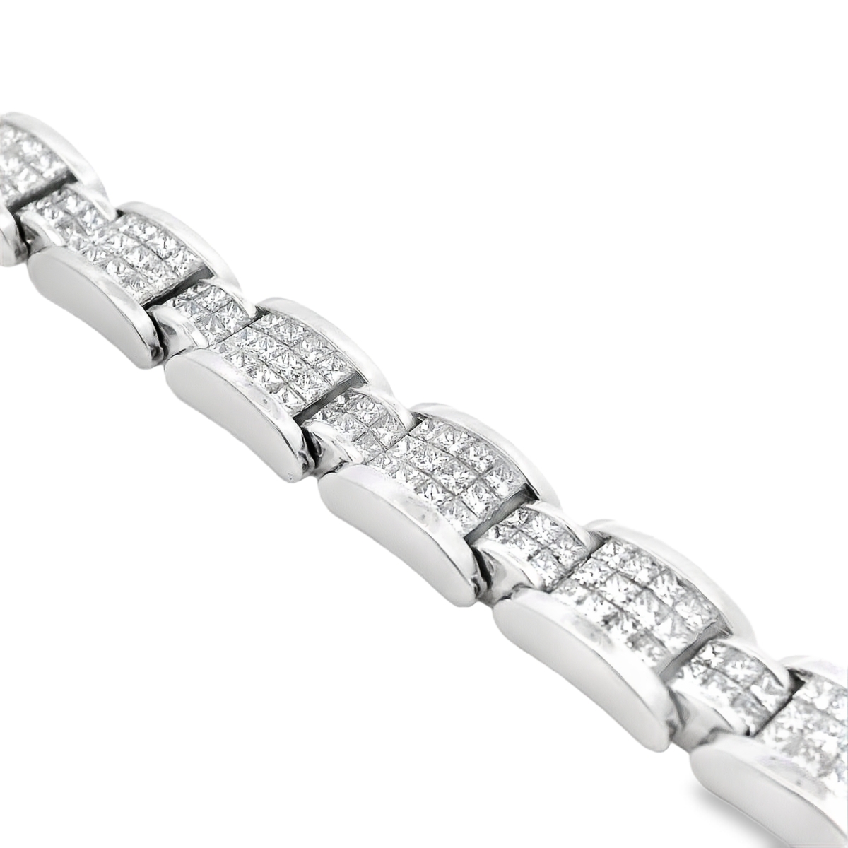 18K White Gold Invisible-Set Diamond Links Bracelet