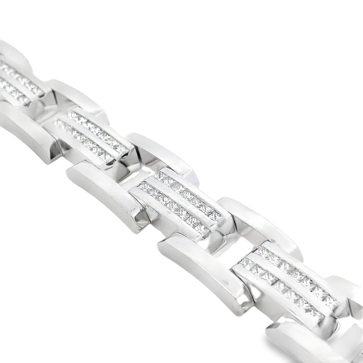 18K White Gold Straight Lines Diamond Men's Bracelet