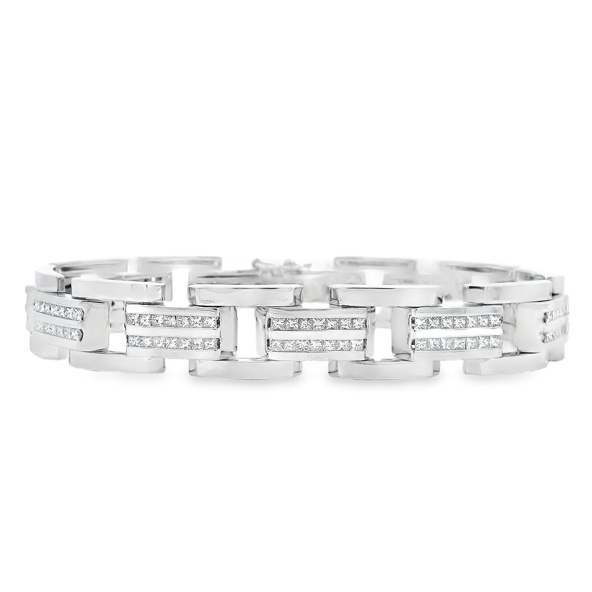 18K White Gold Straight Lines Diamond Men's Bracelet