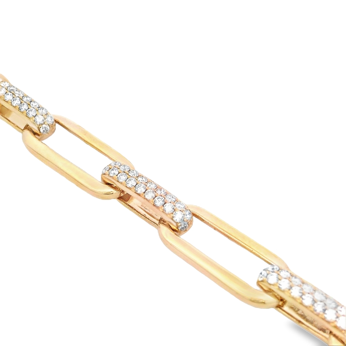 18K Yellow Gold Alternating Diamond and Polished Link Bracelet