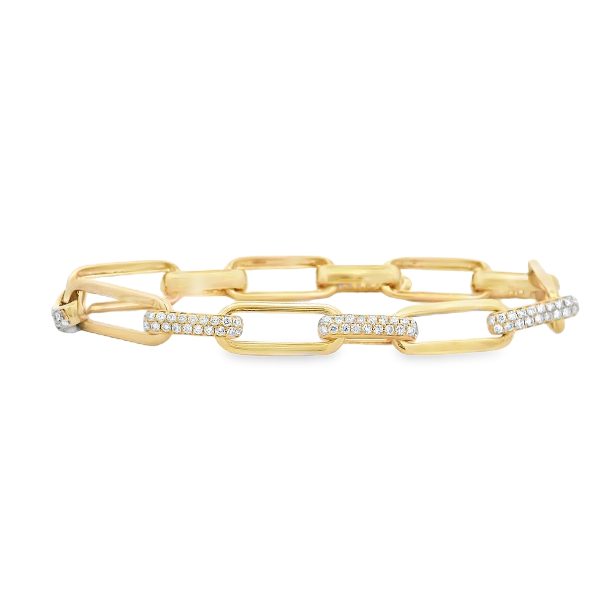 18K Yellow Gold Alternating Diamond and Polished Link Bracelet