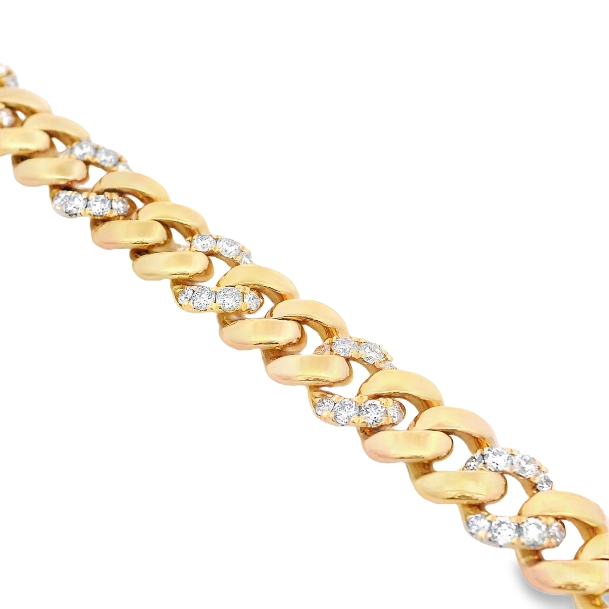 18K Yellow Gold Polished and Diamond 6mm Curb Chain Bracelet 7 with 120 Round Diamonds 1.52 CTW
