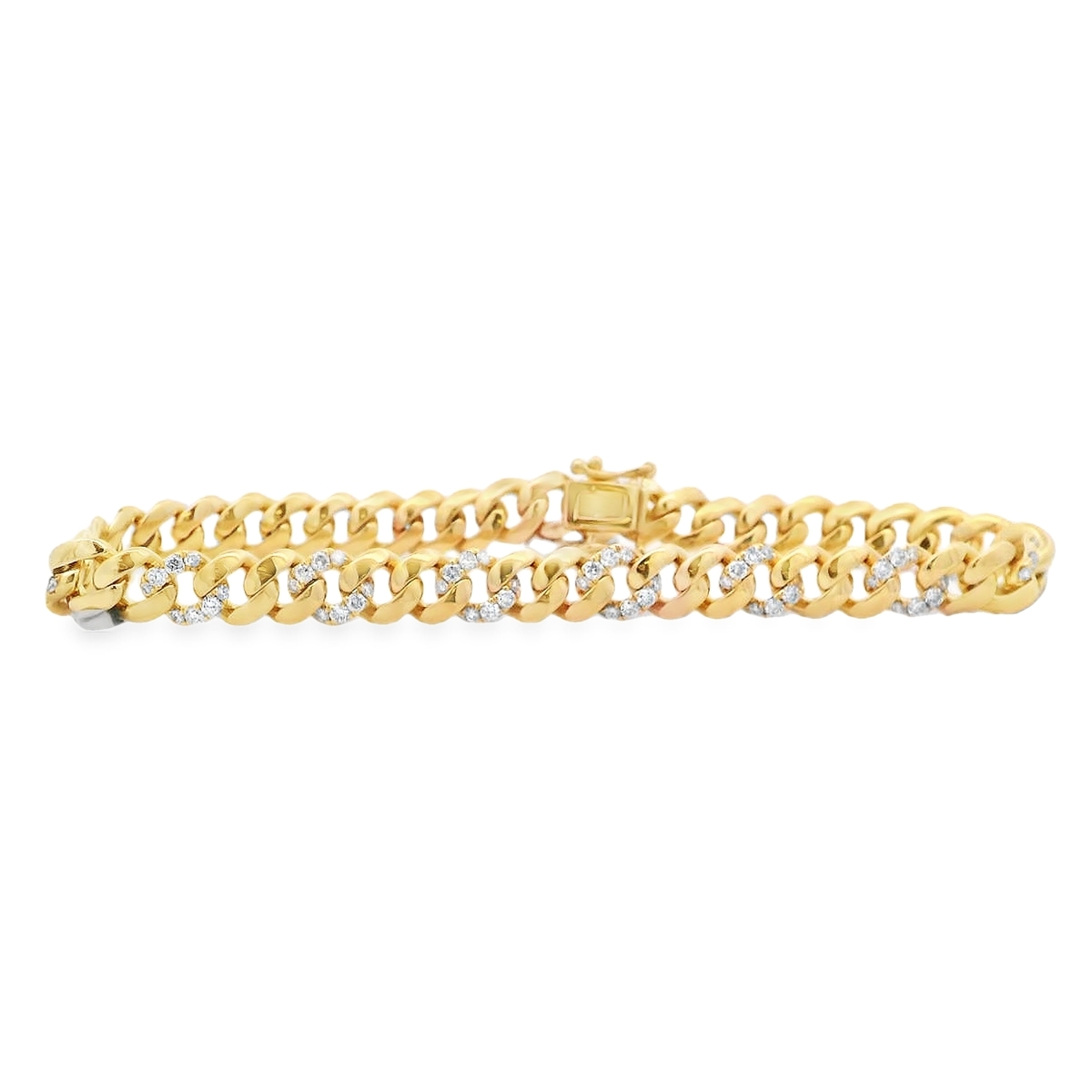 18K Yellow Gold Polished and Diamond 6mm Curb Chain Bracelet 7