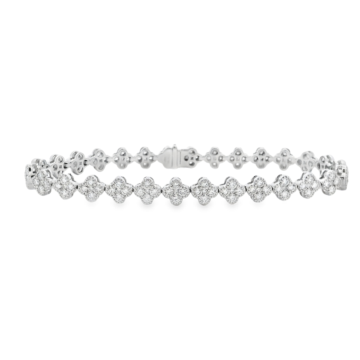 18K White Gold Diamond Flower Cluster Links Bracelet