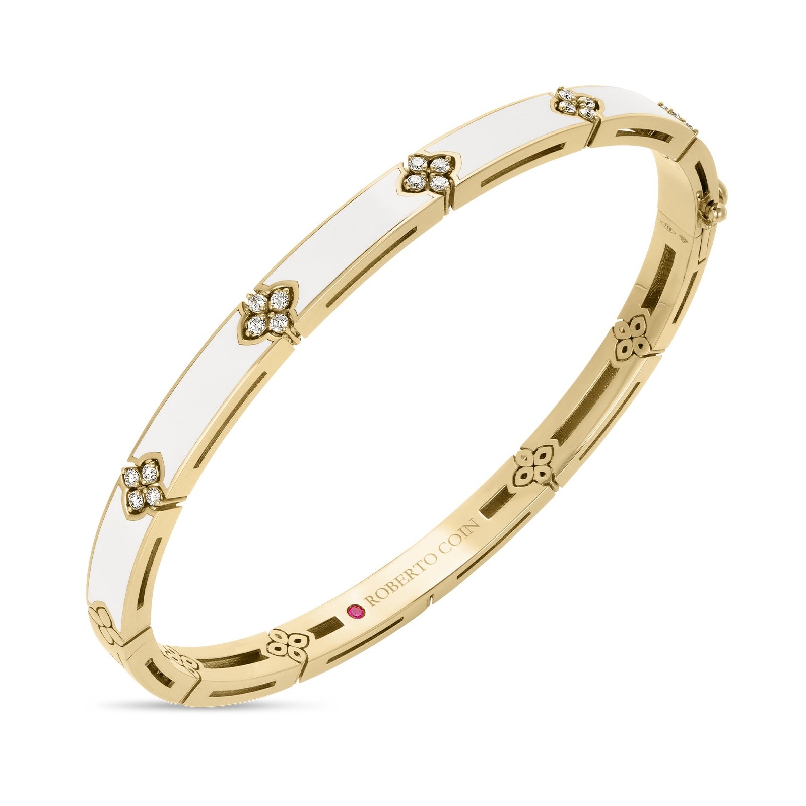 Roberto Coin 18K Yellow Gold Love in Verona White Enamel & Diamond Bangle