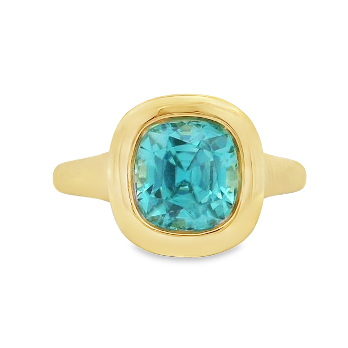 Lauren K 18K Yellow Gold Bezel Cushion Blue Zircon Ring