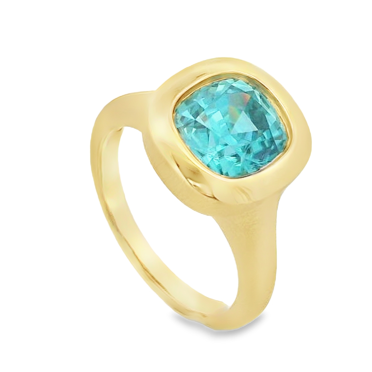Lauren K 18K Yellow Gold Bezel Cushion Blue Topaz Ring