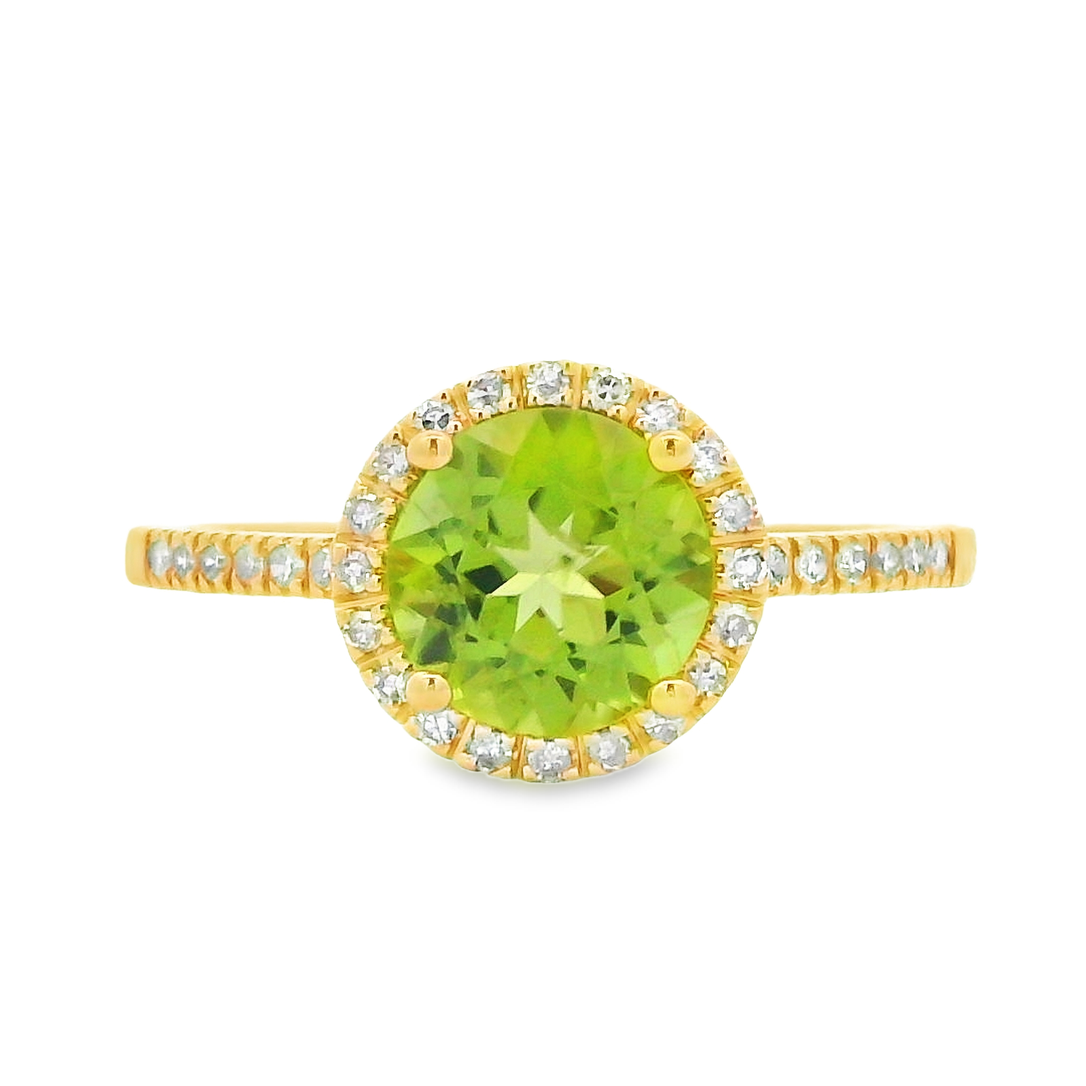 14K Yellow Gold Round Peridot & Diamond Halo Ring