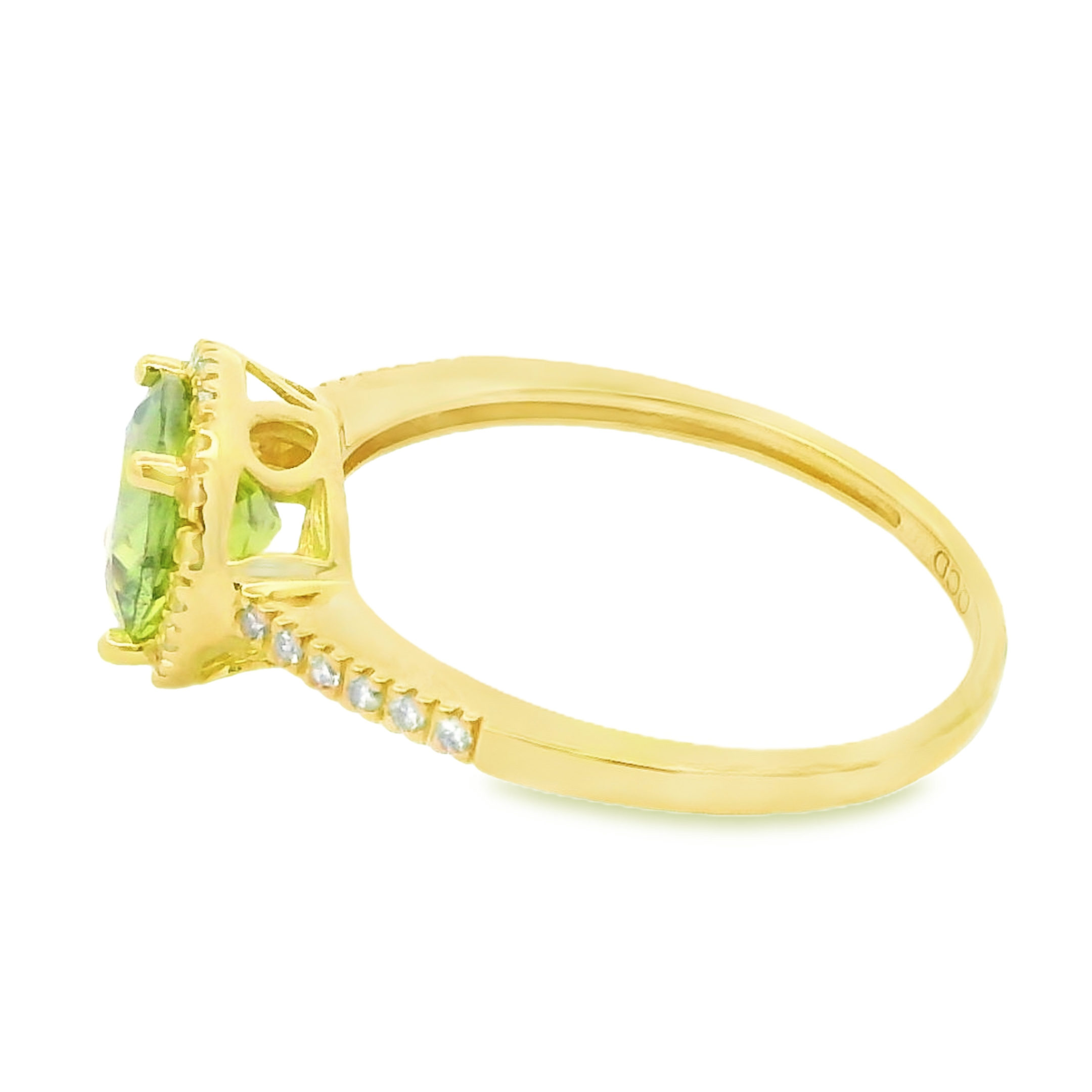 14K Yellow Gold Round Peridot & Diamond Halo Ring