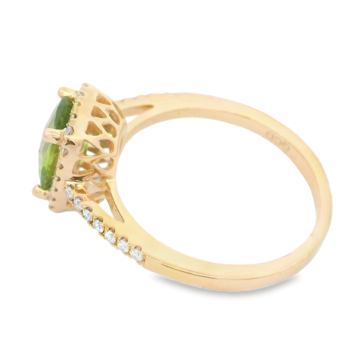 14K Yellow Gold Cushion Peridot & Diamond Halo Ring