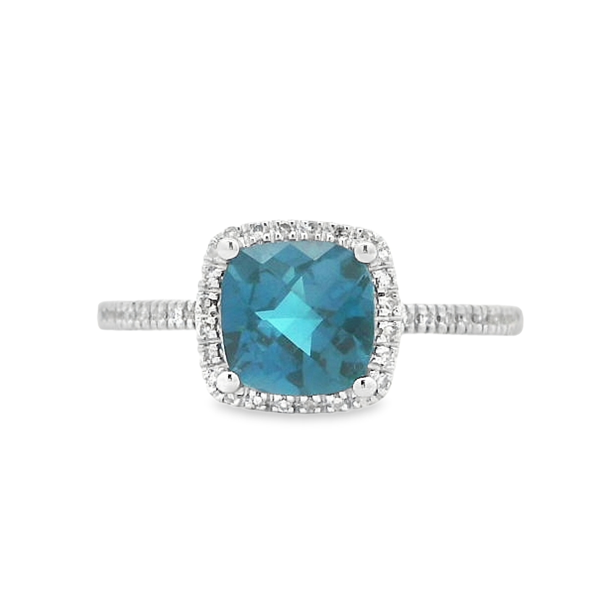 14K White Gold London Blue Topaz & Diamond Halo Ring