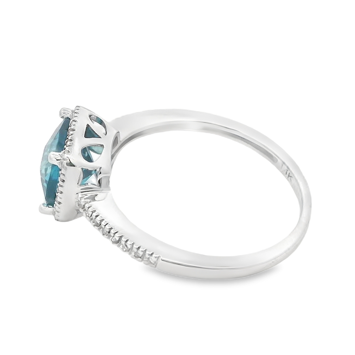 14K White Gold London Blue Topaz & Diamond Halo Ring