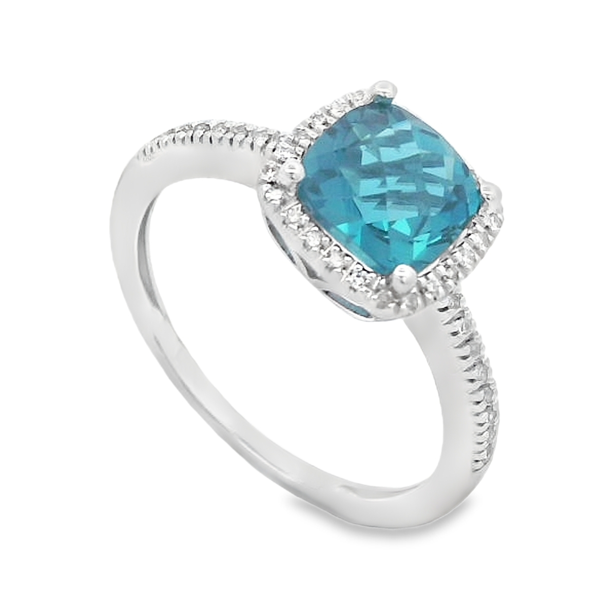 14K White Gold London Blue Topaz & Diamond Halo Ring