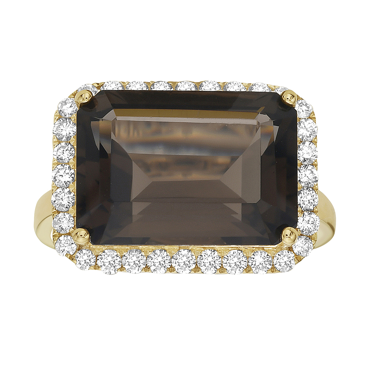 14K Yellow Gold Smokey Quartz and Diamond Ring
