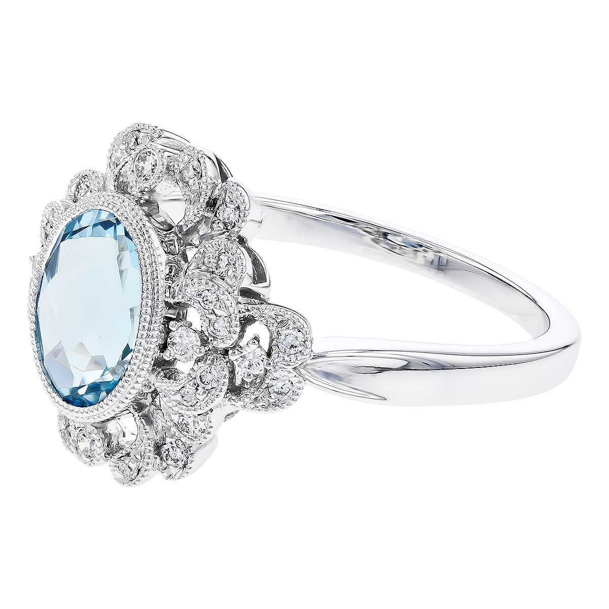 Allison Kaufman 14K White Gold Aquamarine & Diamond Filigree Ring