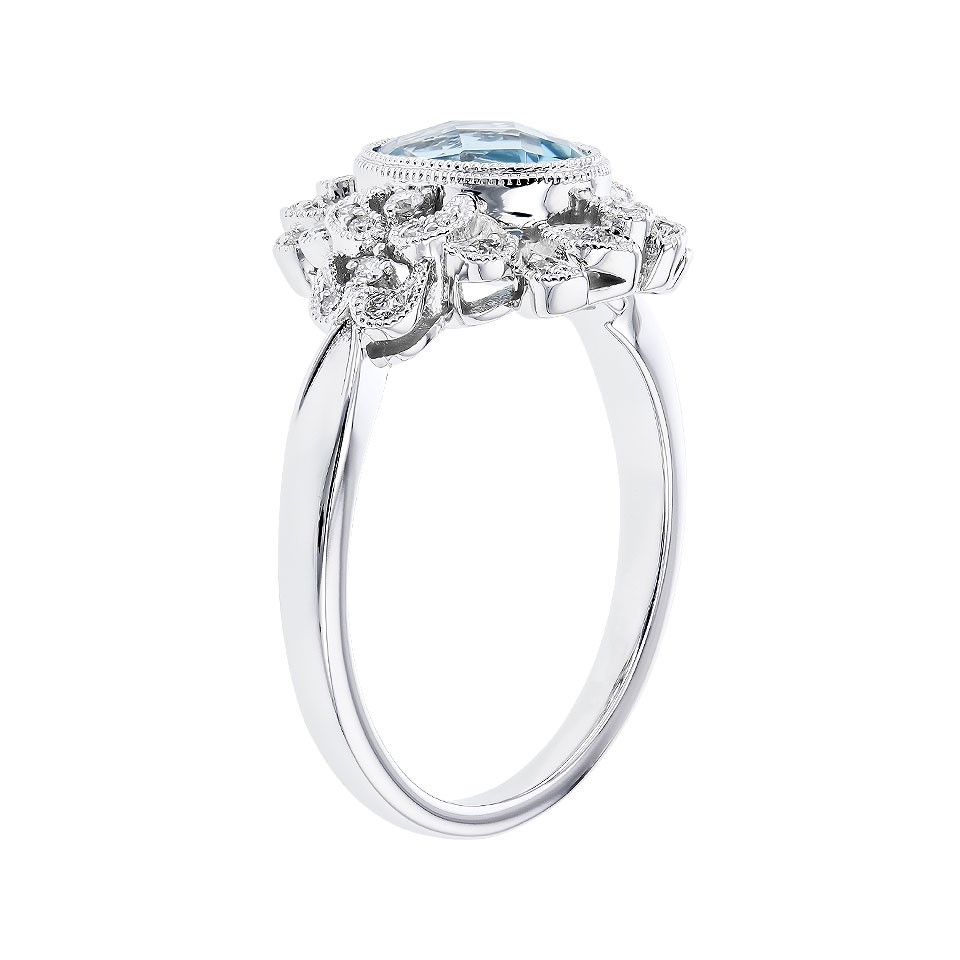 Allison Kaufman 14K White Gold Aquamarine & Diamond Filigree Ring