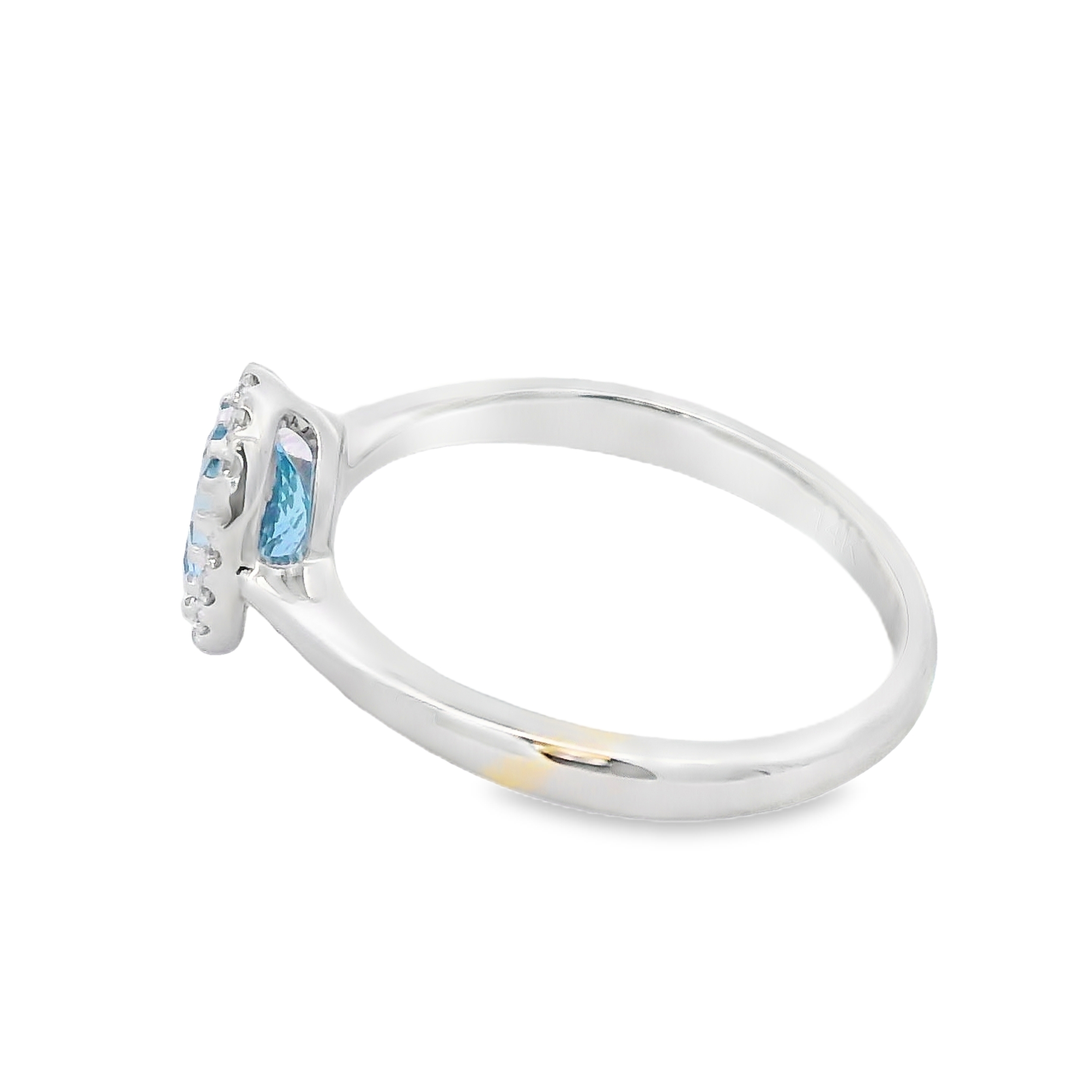 14K White Gold Oval Aquamarine & Diamond Halo Ring
