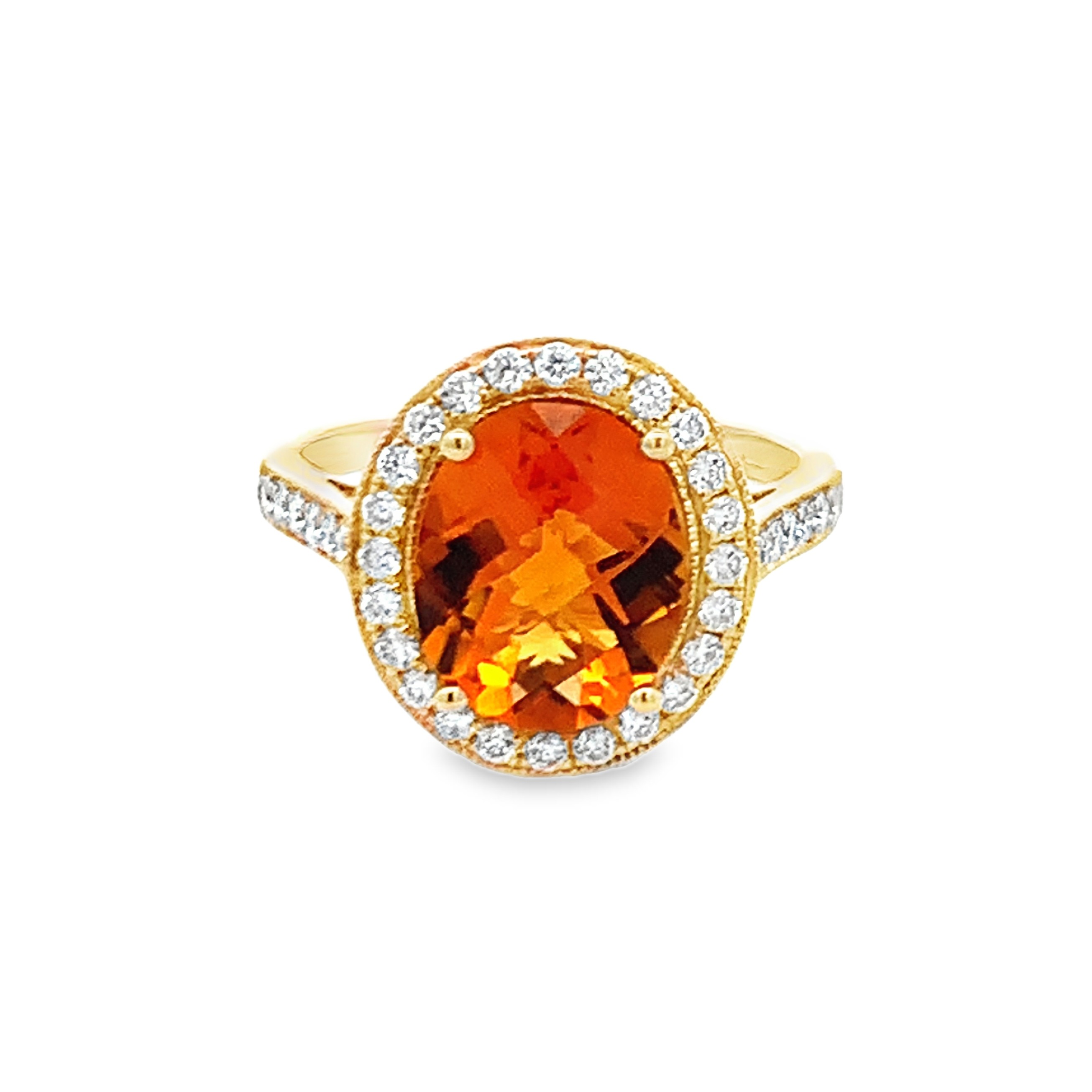 14K Yellow Gold Citrine and Diamond Halo Ring