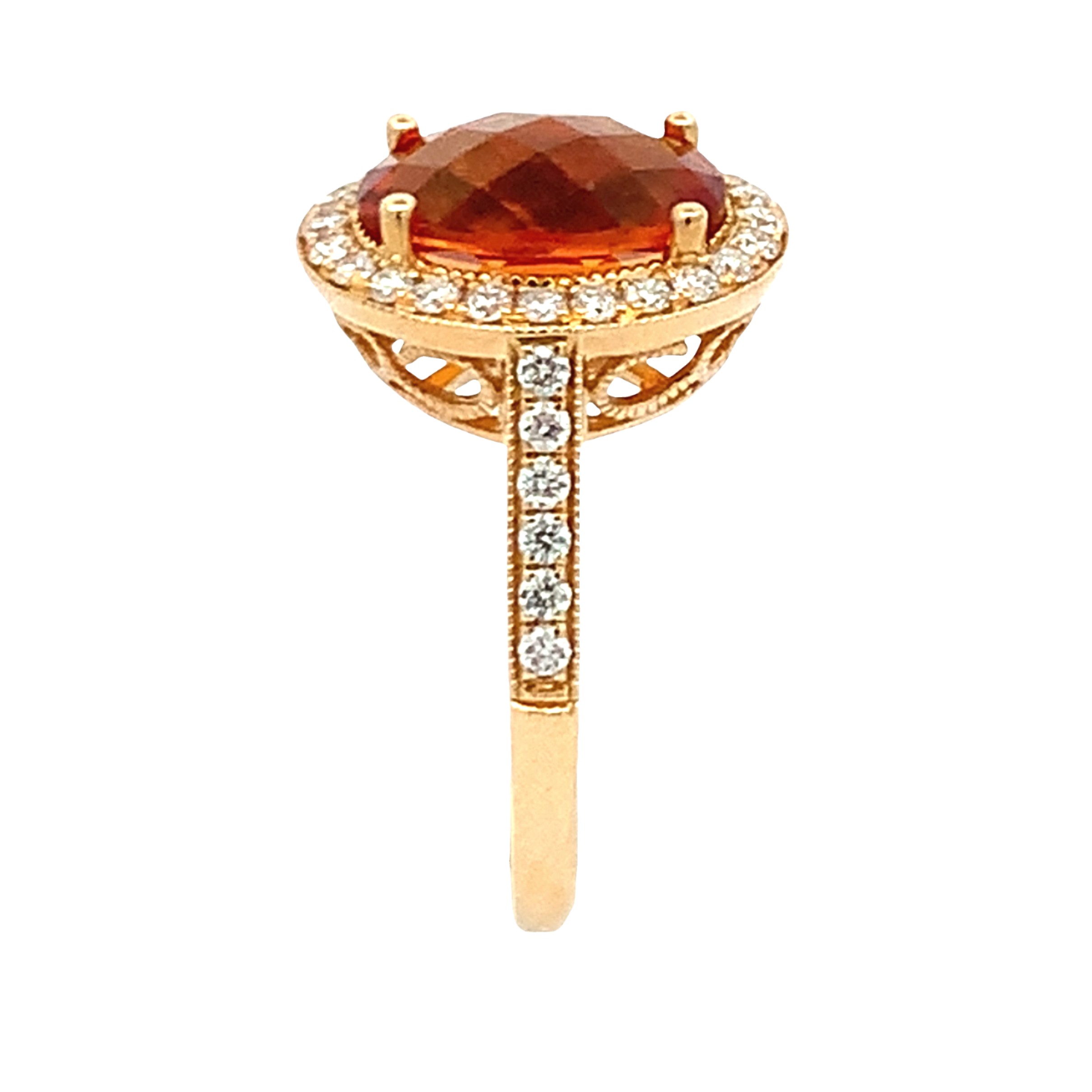 14K Yellow Gold Citrine and Diamond Halo Ring