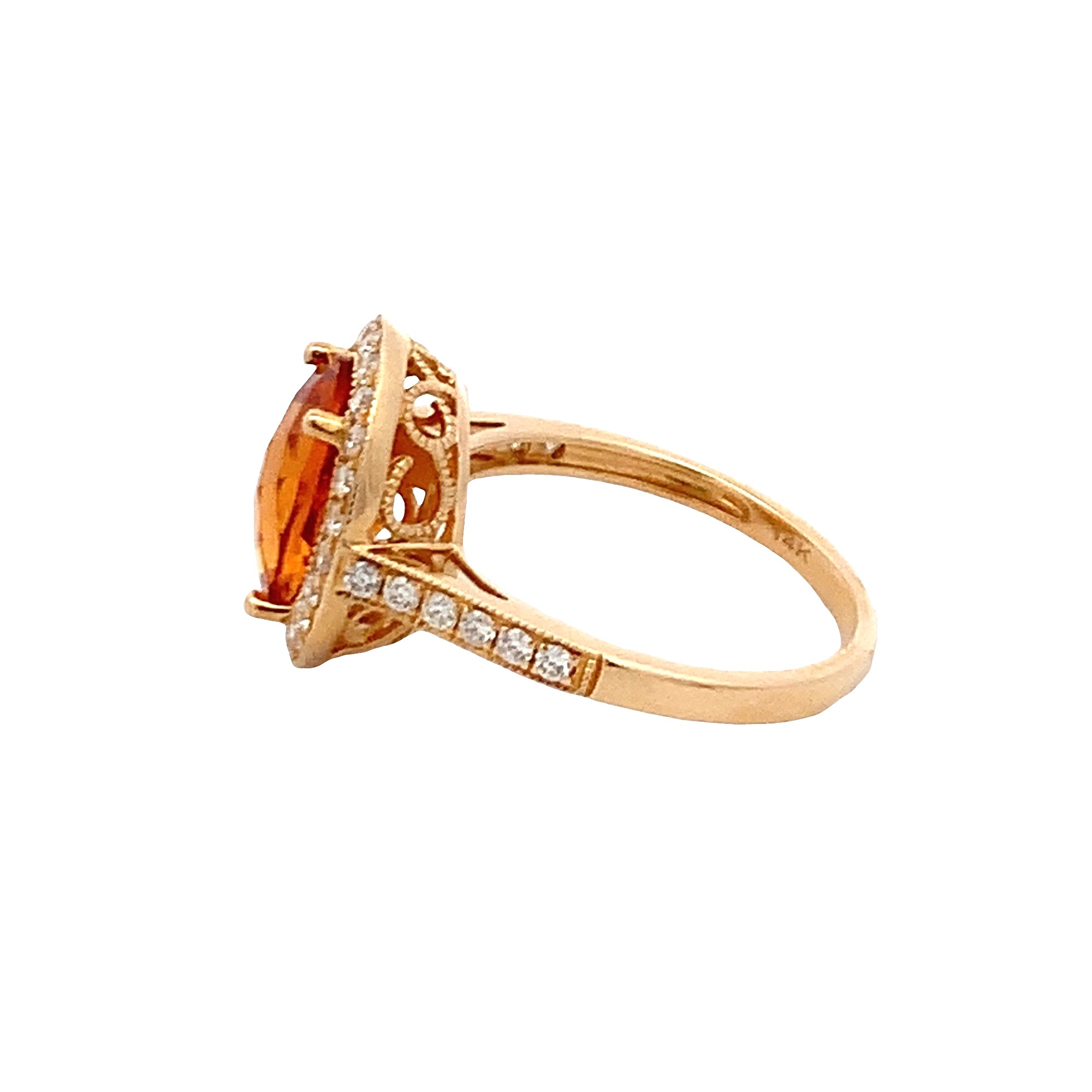 14K Yellow Gold Citrine and Diamond Halo Ring
