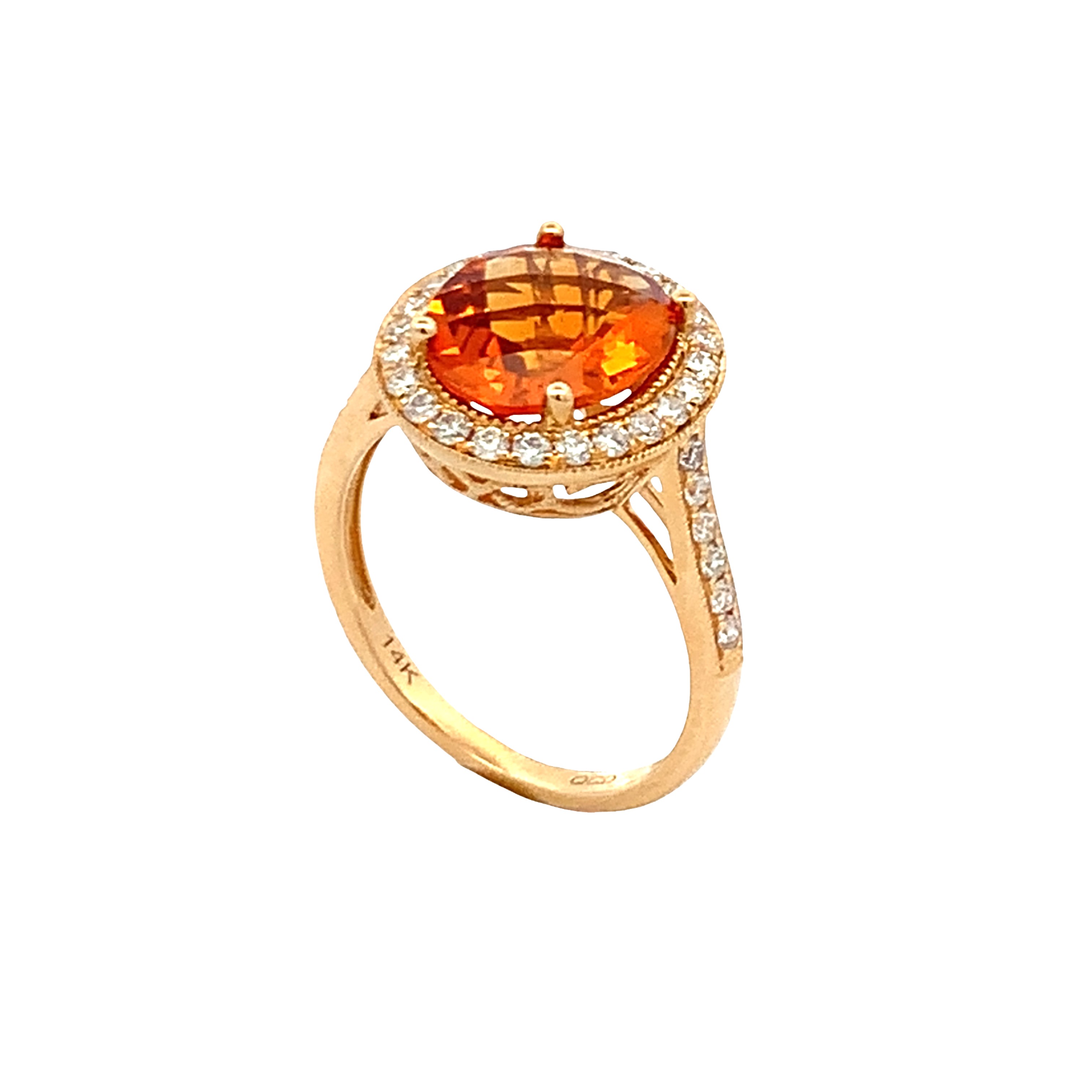 14K Yellow Gold Citrine and Diamond Halo Ring