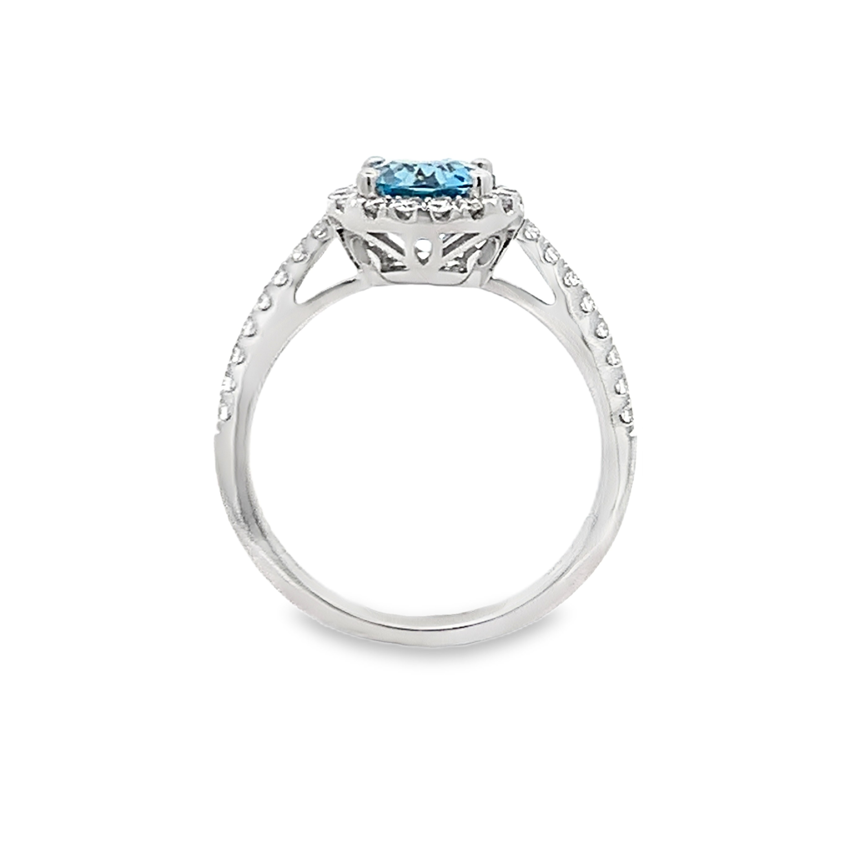 14K White Gold Aquamarine and Diamond Halo Ring