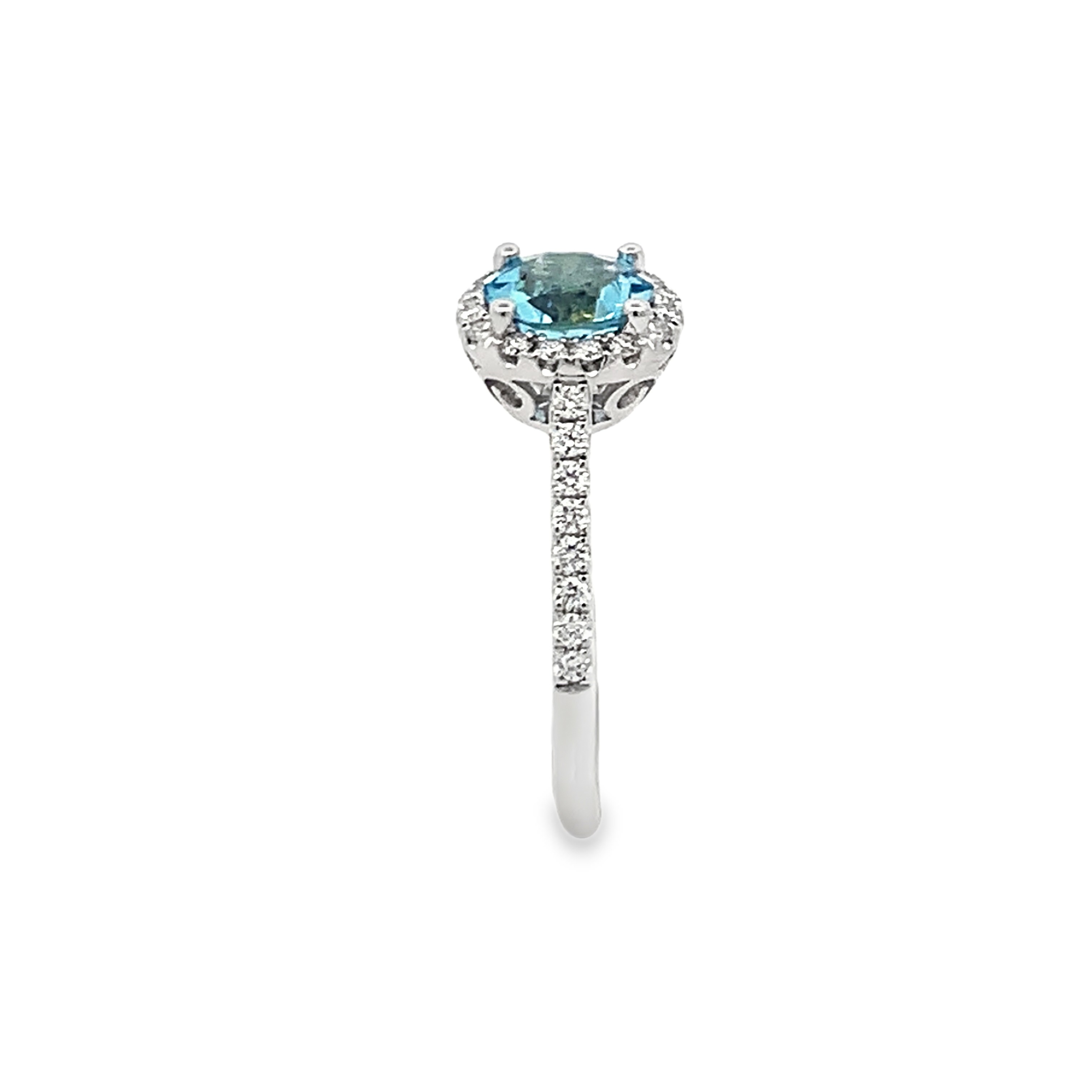 14K White Gold Aquamarine and Diamond Halo Ring