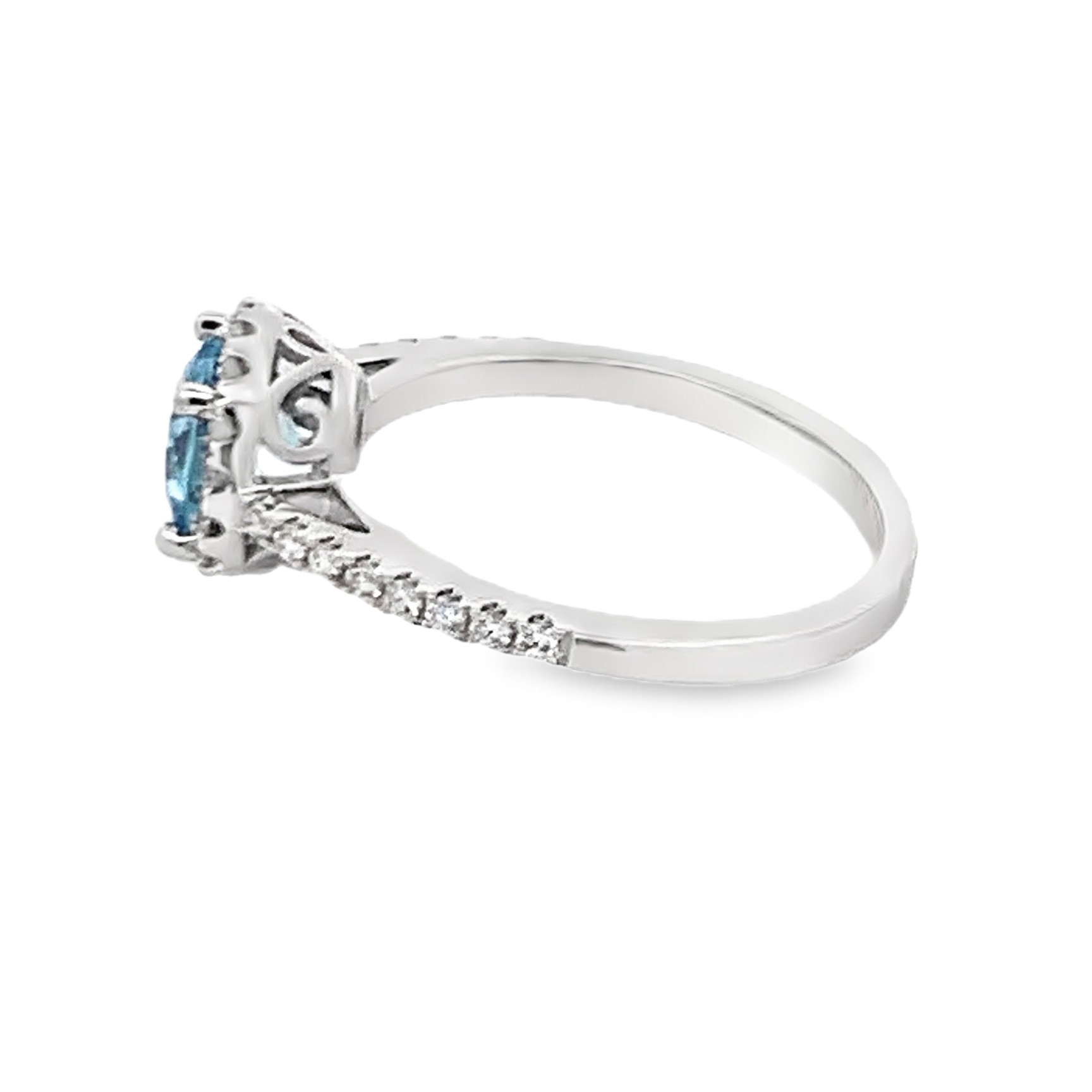 14K White Gold Aquamarine and Diamond Halo Ring