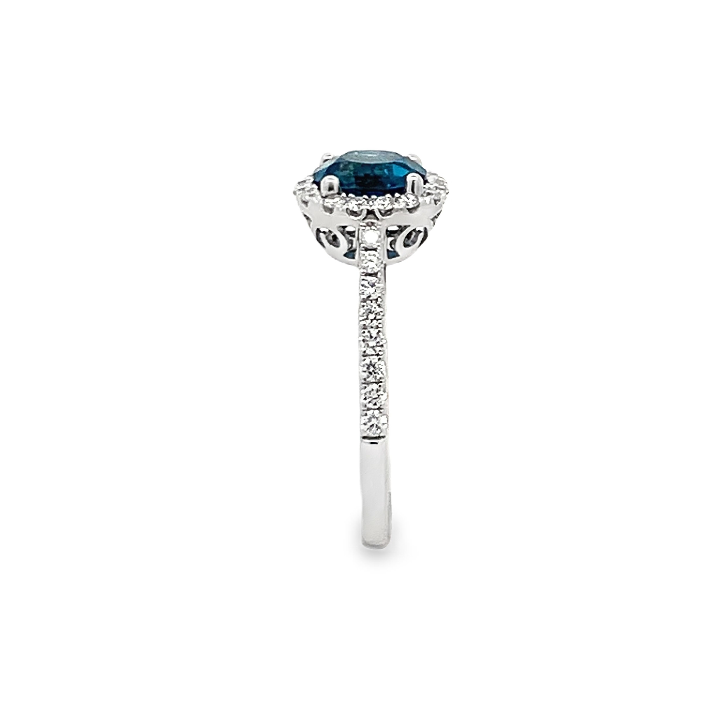 14K White Gold London Blue Topaz and Diamond Halo Ring