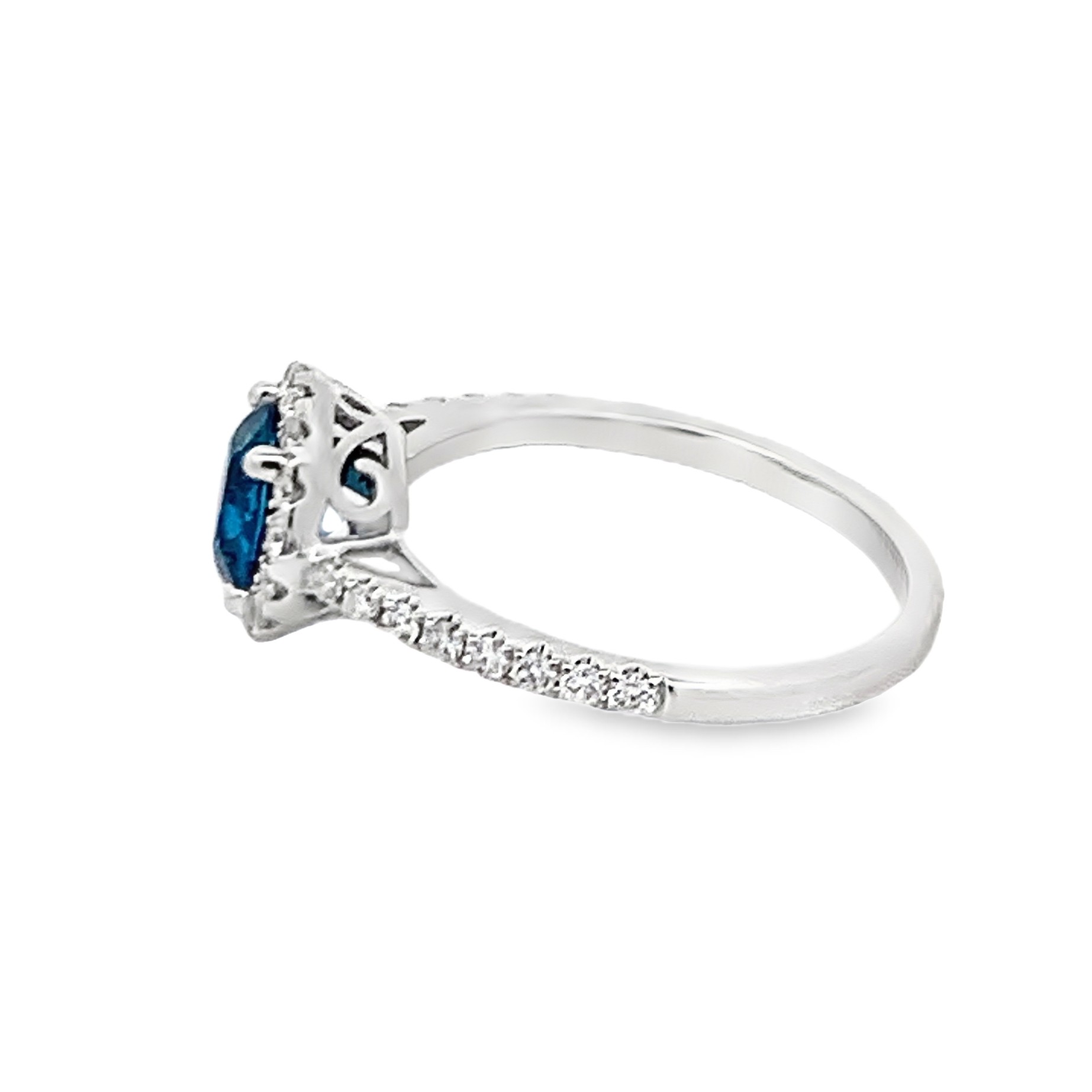14K White Gold London Blue Topaz and Diamond Halo Ring