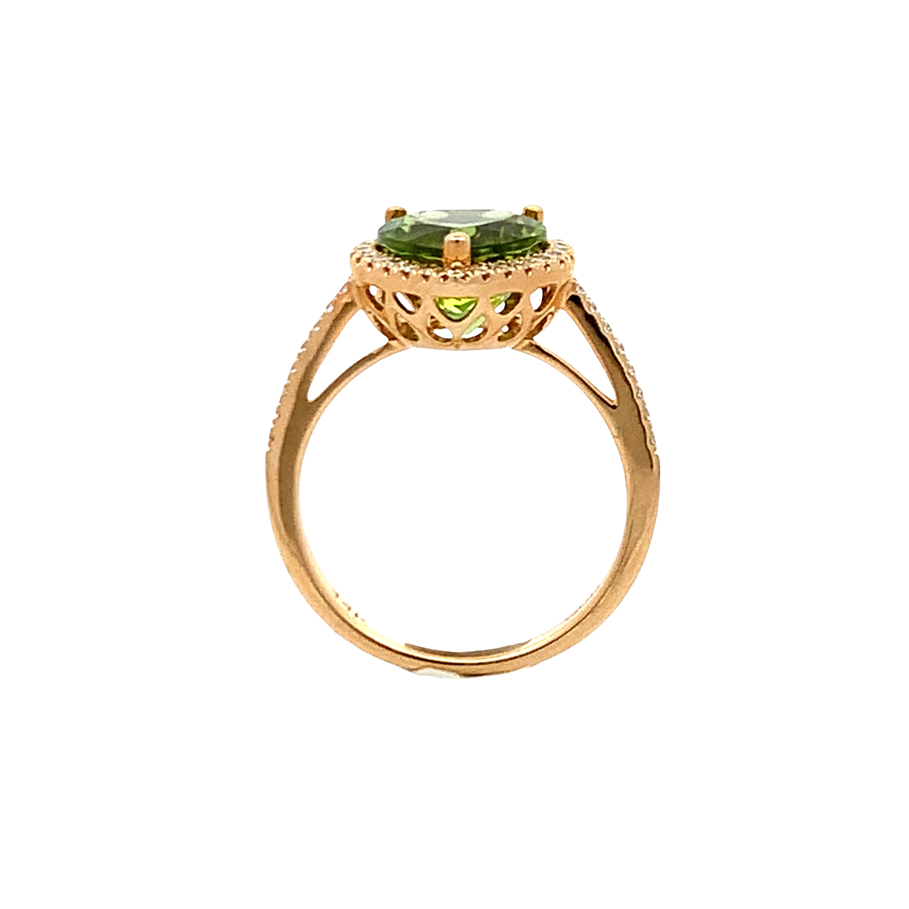 14K Yellow Gold Heart-Shaped Peridot and Diamond Halo Ring