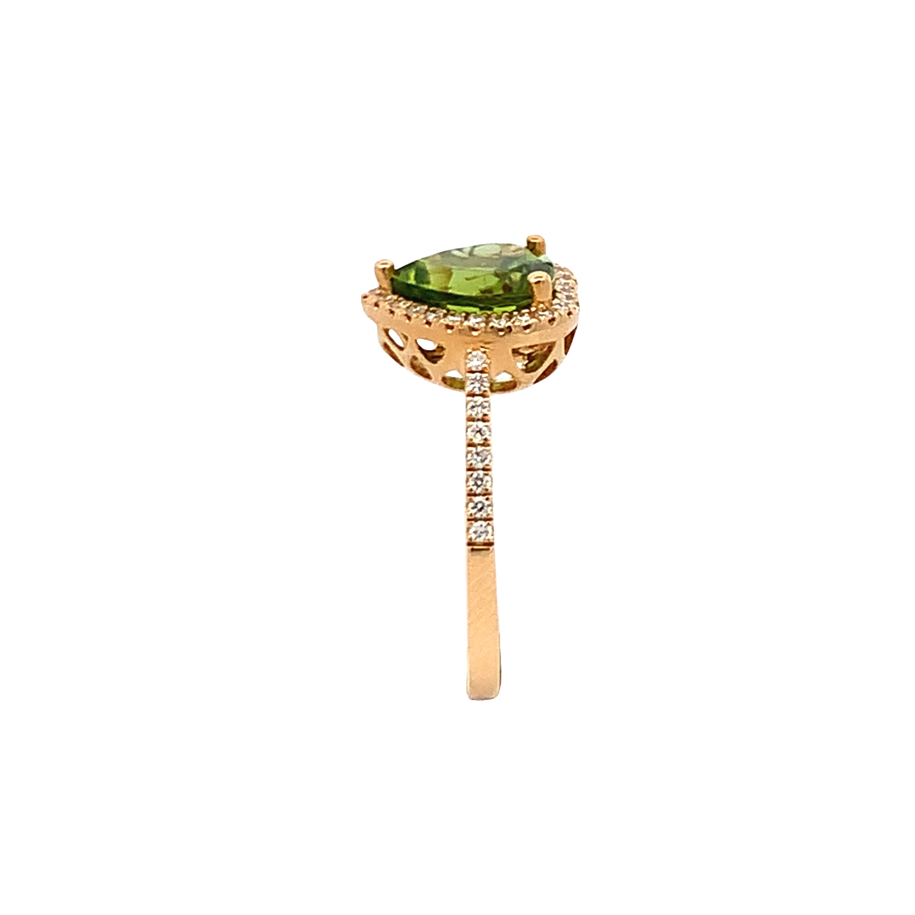 14K Yellow Gold Heart-Shaped Peridot and Diamond Halo Ring