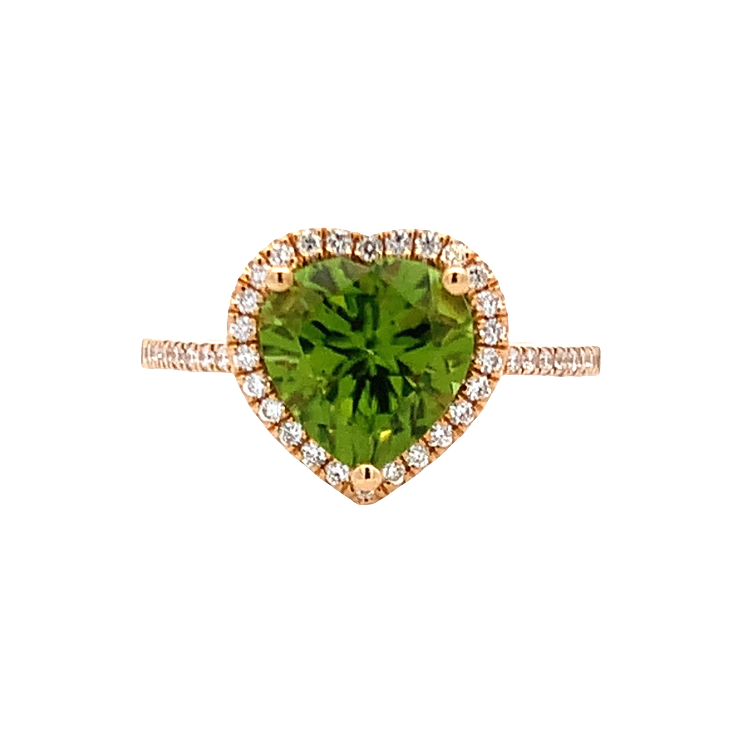 14K Yellow Gold Heart-Shaped Peridot and Diamond Halo Ring