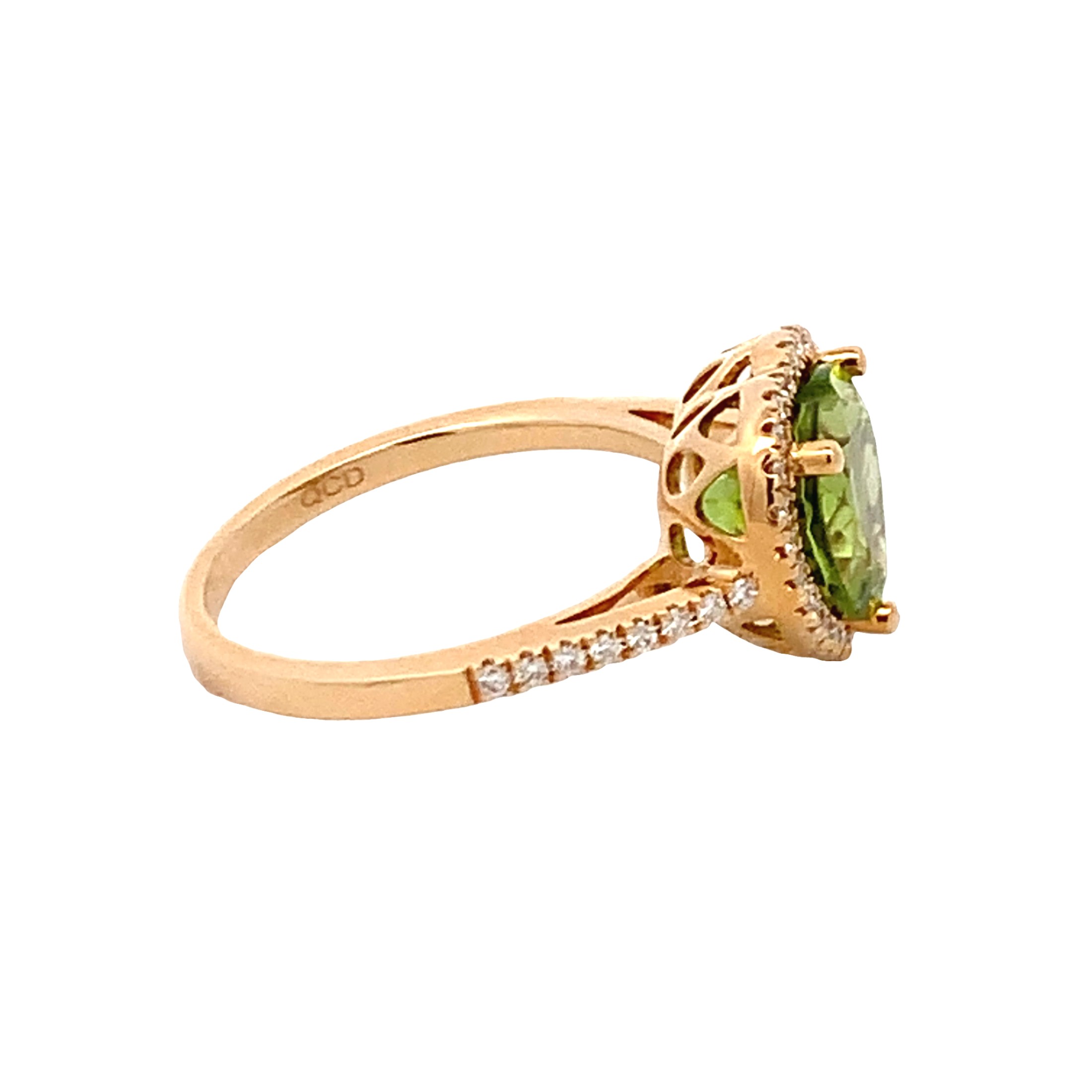 14K Yellow Gold Heart-Shaped Peridot and Diamond Halo Ring