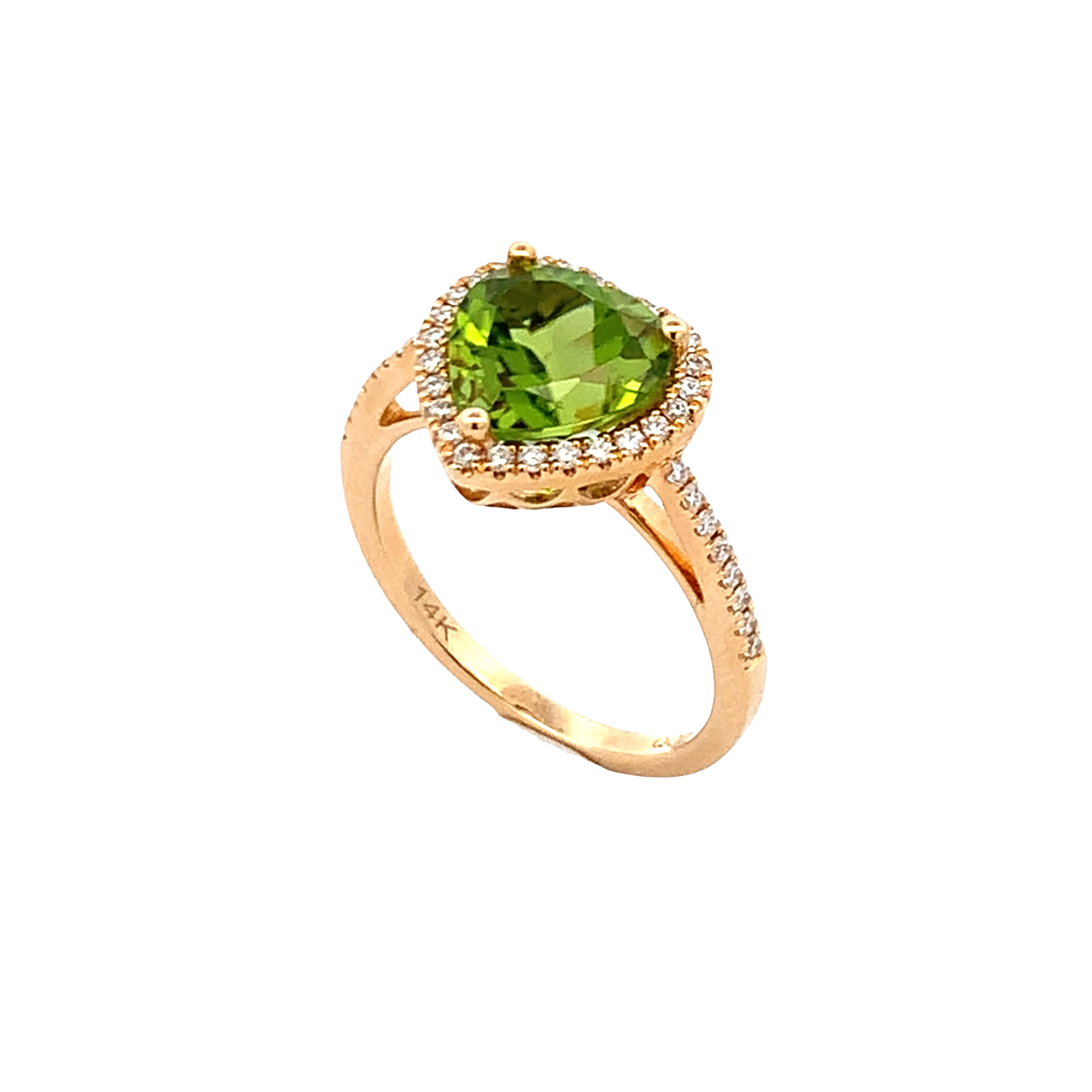 14K Yellow Gold Heart-Shaped Peridot and Diamond Halo Ring